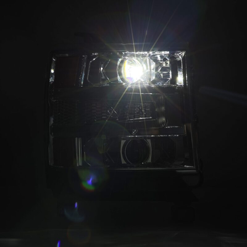 AlphaRex LUXX LED projector headlights for 2016-2018 Chevy 1500HD with sequential lighting features.