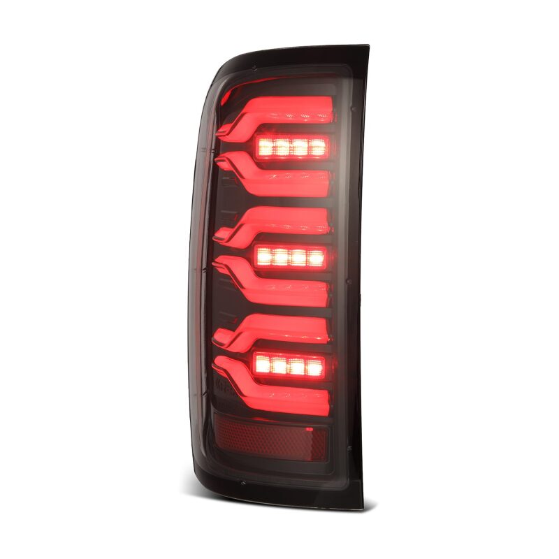AlphaRex Luxx-Series LED tail lights for 14-18 Chevy Silverado 1500 in alpha-black with sequential signal feature.