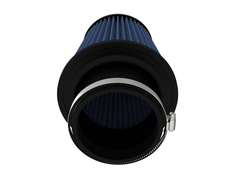 AFE Magnum FLOW universal air filter featuring a blue pleated design, measuring 4.5 inches front, 7.5 inches back, and 8 inches high.
