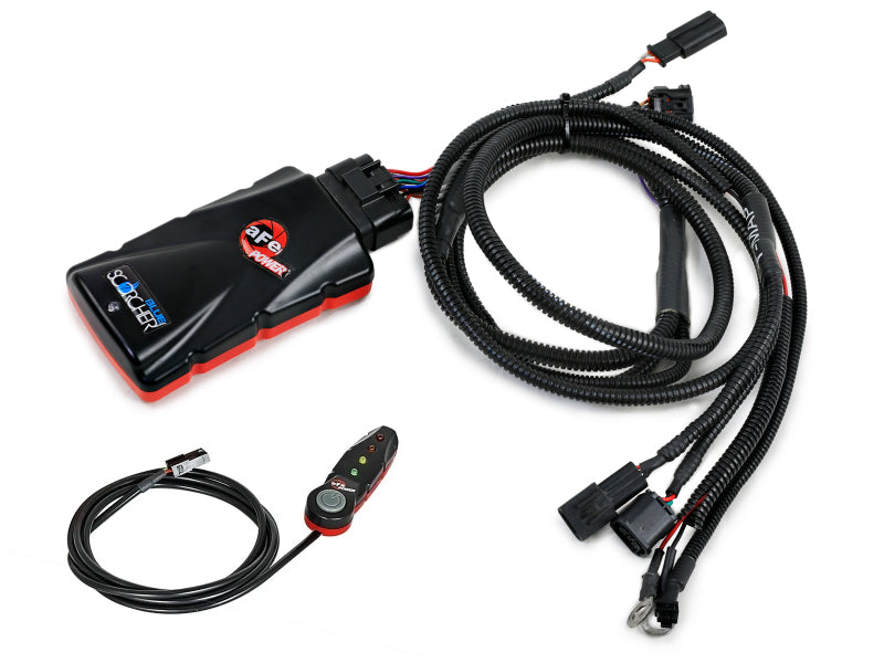 aFe Scorcher Blue Module for 2024-2025 Toyota Tacoma and 2025 4Runner, enhancing performance with wiring harness and control switch.