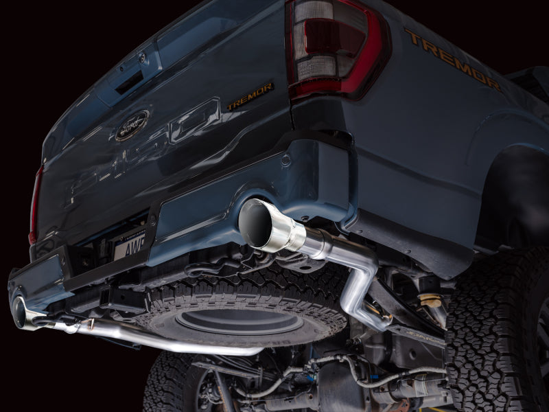 AWE Tuning 2021+ Ford F150 Tremor w/ Bumper Cutouts 0FG Resonated Cat-Back w/ Chrome Silver Tips