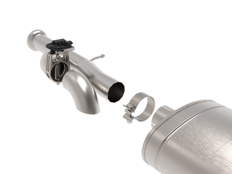 Afe Gemini XV Cat-Back Exhaust System for GM Trucks 2009-2018, showcasing exhaust components and clamps.