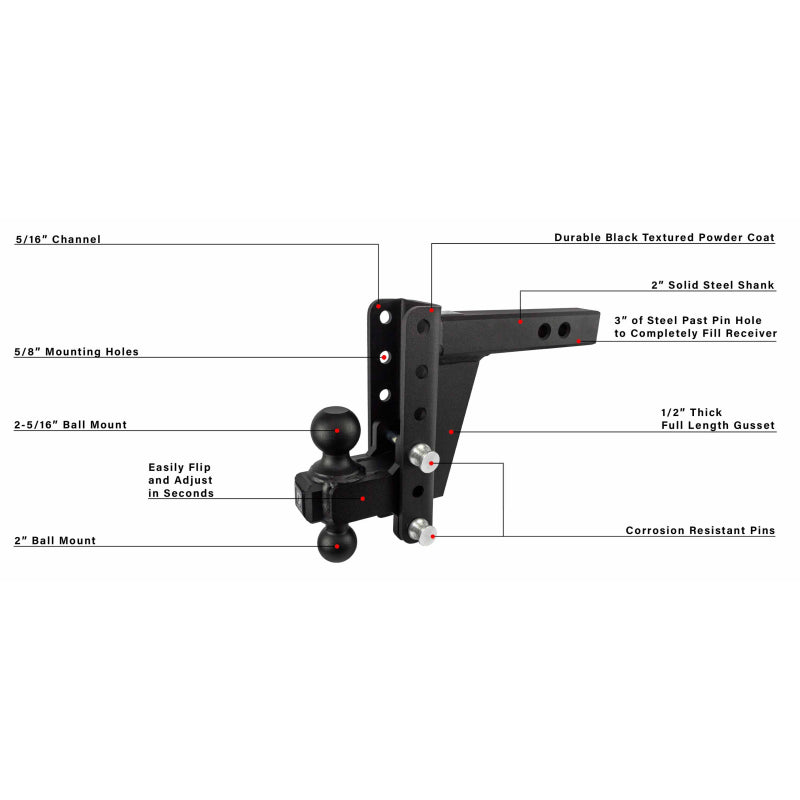 BulletProof Hitches 2.0" Heavy Duty 6" Drop/Rise Hitch Model HD206