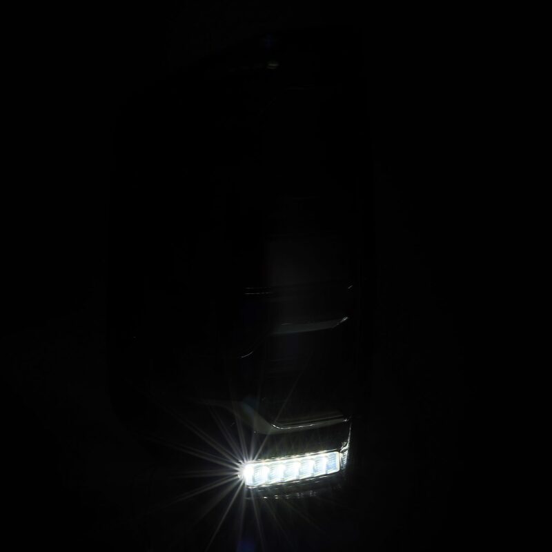AlphaRex LUXX LED taillights for 14-21 Toyota Tundra in black with active lighting and sequential signal features.