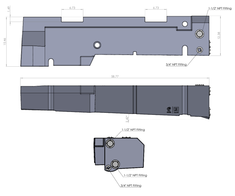 20-gallon undercarriage fresh/grey water tank for 2015-2025 Ford Transit, designed for passenger side installation.