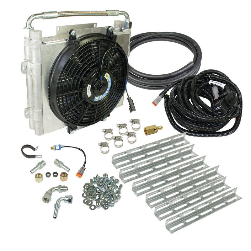 Xtrude Transmission Cooler with Fan Double Stacked Complete Kit 5/8in Lines (Silverado/Sierra) BD Diesel
