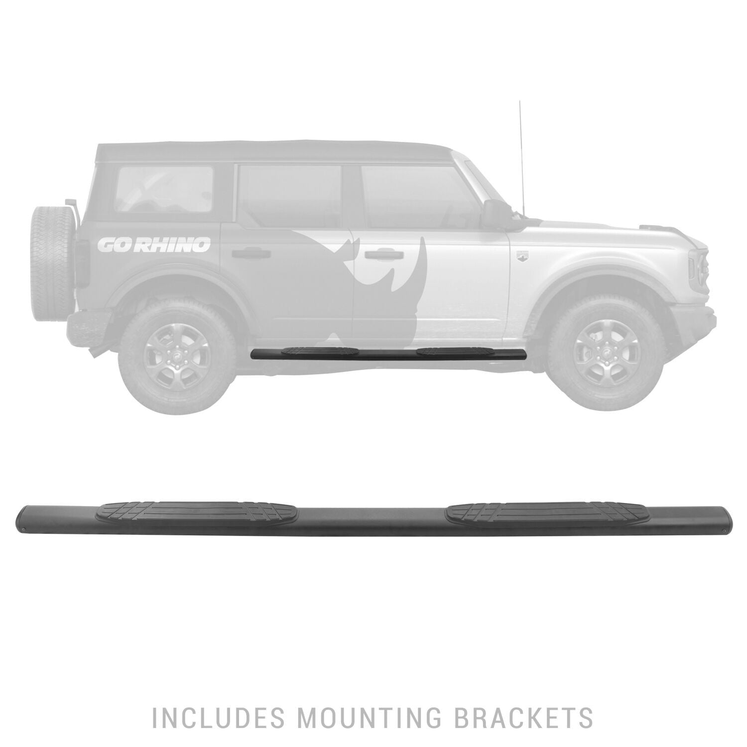 4 Inch 1000 Series SideSteps & Bracket Kit Textured Black 2021-2025 Ford Bronco Go Rhino