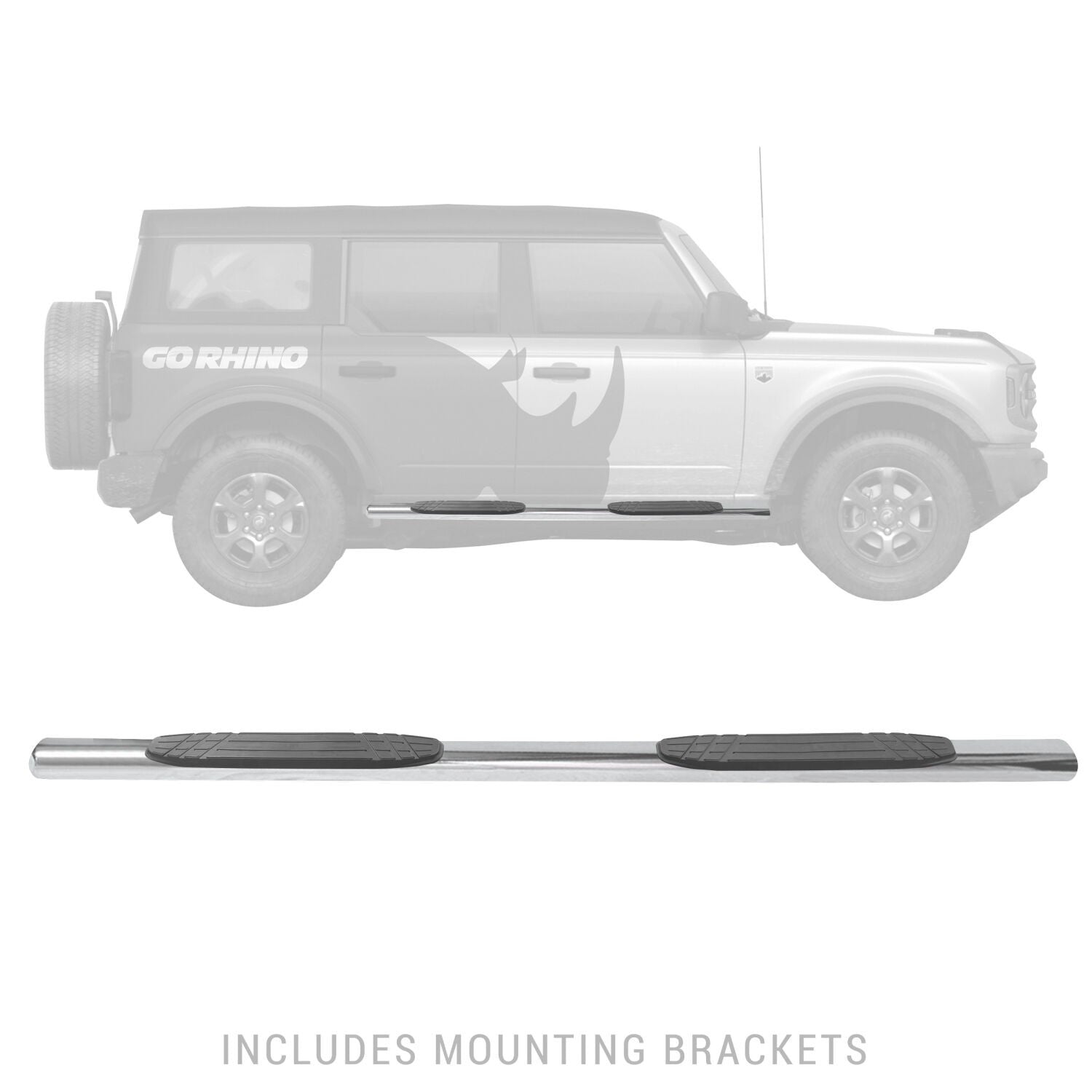 4 Inch 1000 Series Side Steps 73 Inch long Boards Only Stainless Steel 2018-2026 Jeep Wrangler JL 2021-2025 Ford Bronco Go Rhino