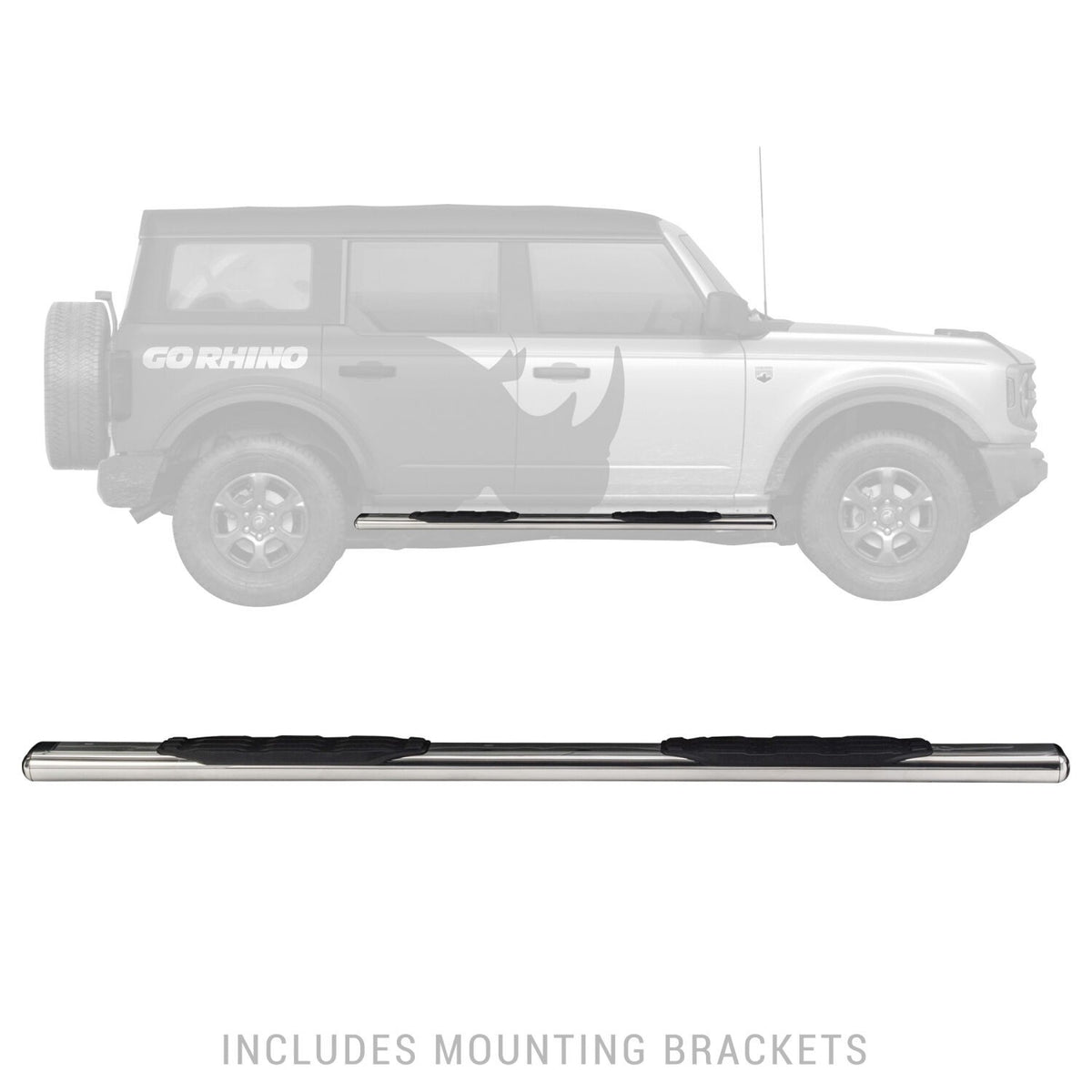 5 Inch 1000 Series Side Steps 73 Inch long Boards Only Polished Stainless Steel 2018-2026 Jeep Wrangler JL 2021-2025 Ford Bronco Go Rhino
