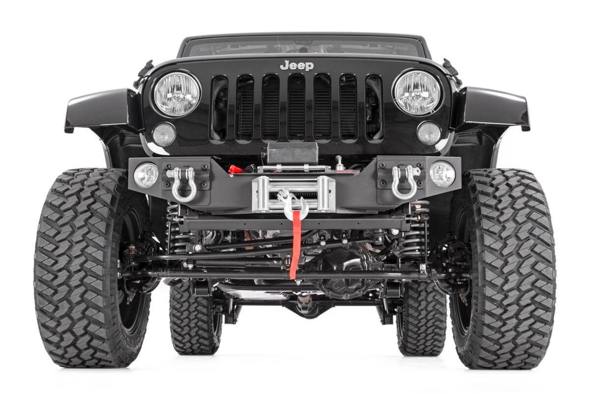 Jeep Hybrid Stubby Winch Bumper w/Fog Mounts 07-18 Wrangler JK Rough Country