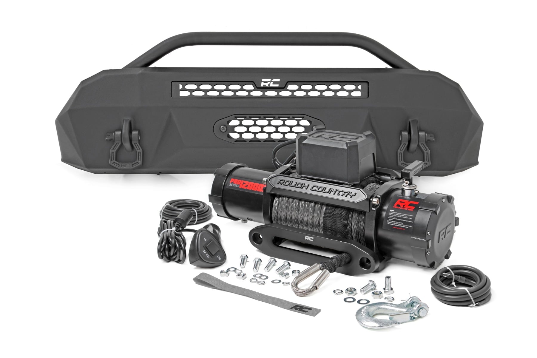Front Bumper Hybrid 12000-Lb Pro Series Winch Synthetic Rope Toyota Tacoma (16-23) Rough Country