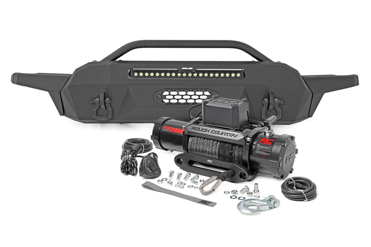 Front Bumper Hybrid 20 Inch Black LED 12000-Lb Winch Syn Toyota Tacoma (16-23) Rough Country
