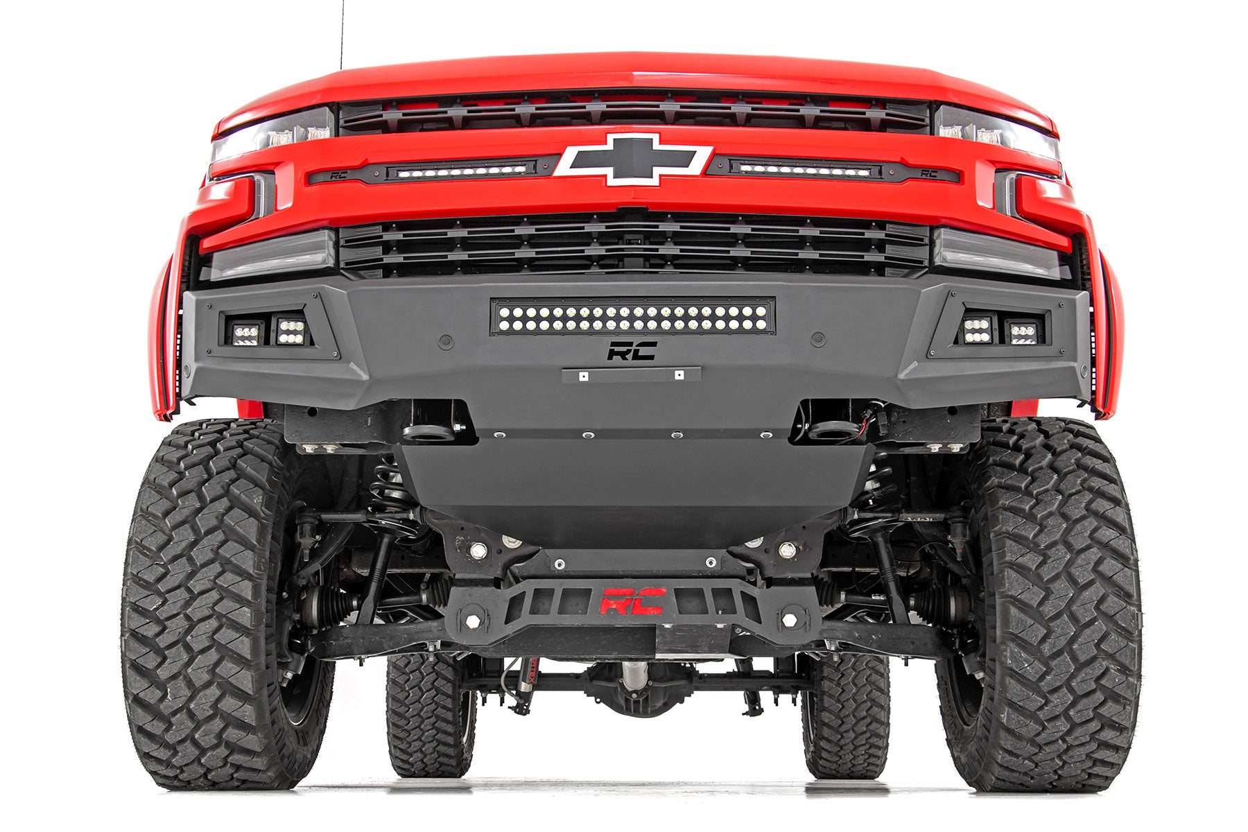 High Clearance Front Bumper LED Lights & Skid Plate Chevy Silverado 1500 (19-22) Rough Country