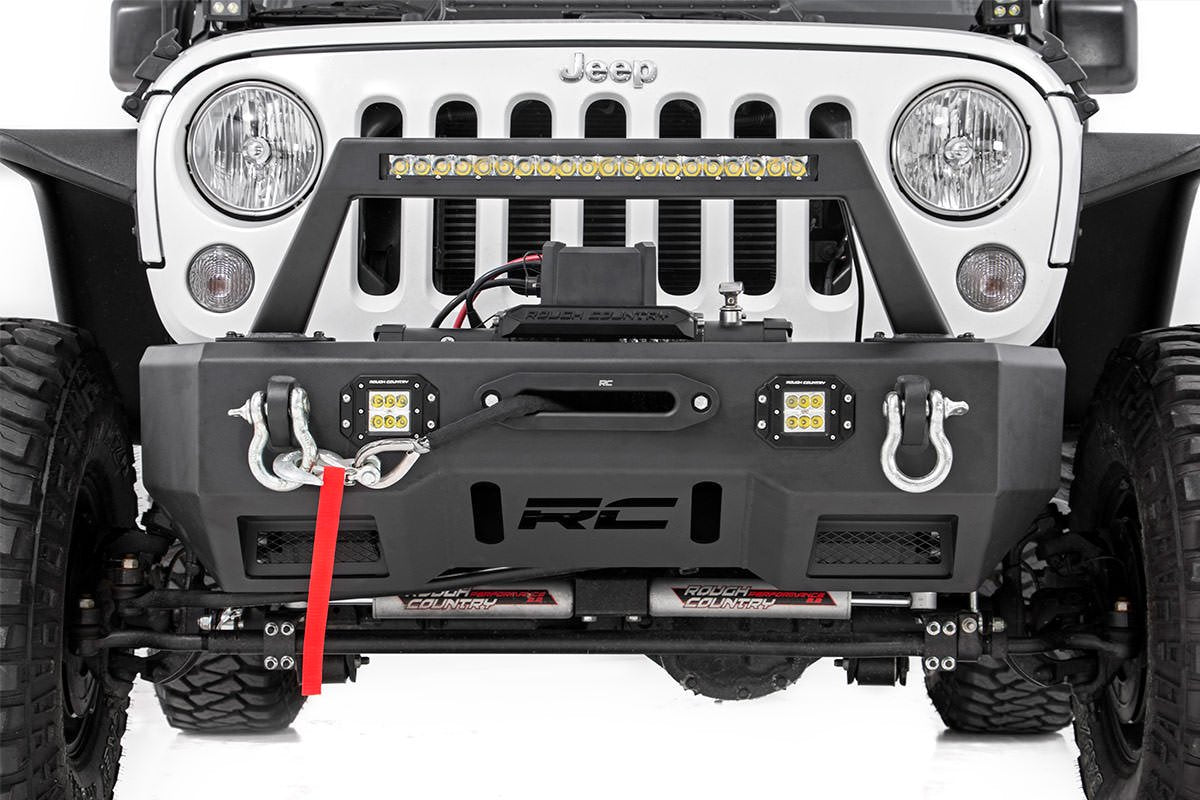 Jeep Front Stubby LED Winch Bumper w/Hoop Chrome Series JK, JL, Gladiator JT Rough Country