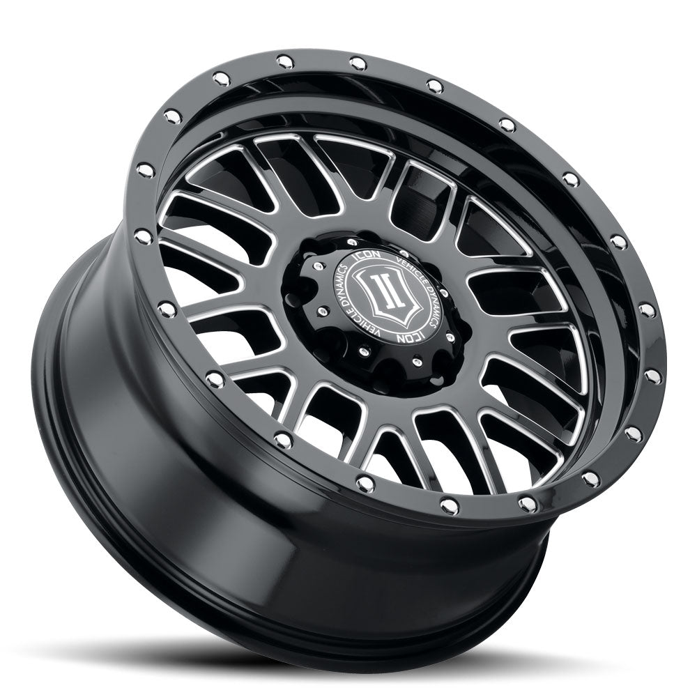 Alpha 20 X 9 / 8X180 12MM Offset 5.5 Inch Backspace Gloss Black W/ Milled Windows, ICON Alloys