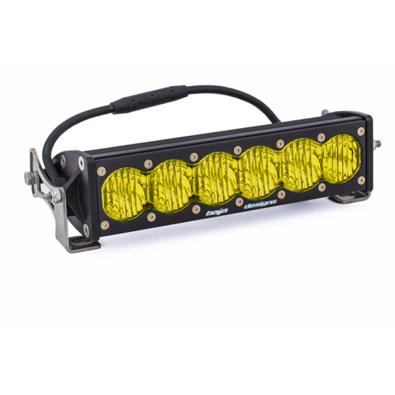 Baja Designs OnX6 Wide Driving 10in LED Light Bar in amber, featuring a sleek design and durable mounting hardware.