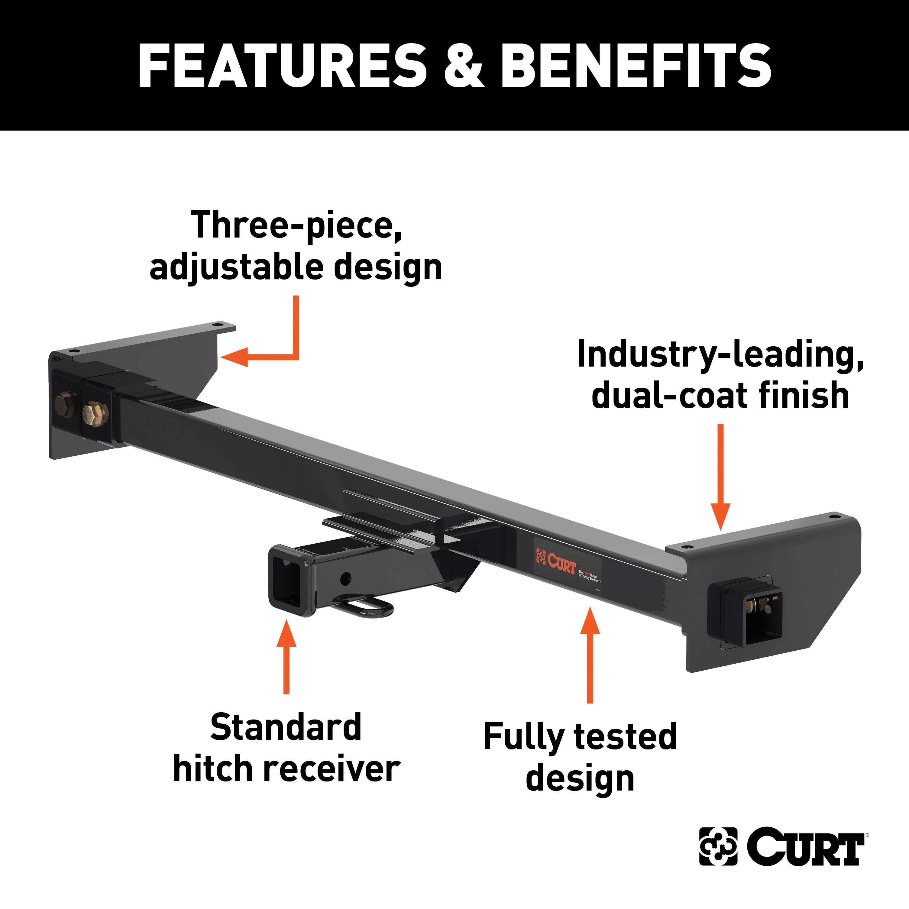 CURT Camper Adjustable Trailer Hitch RV Towing with 2-Inch Drop, 2 in. Receiver, 5,000 lbs., Fits Frames up to 51 Inches Wide Model 13701