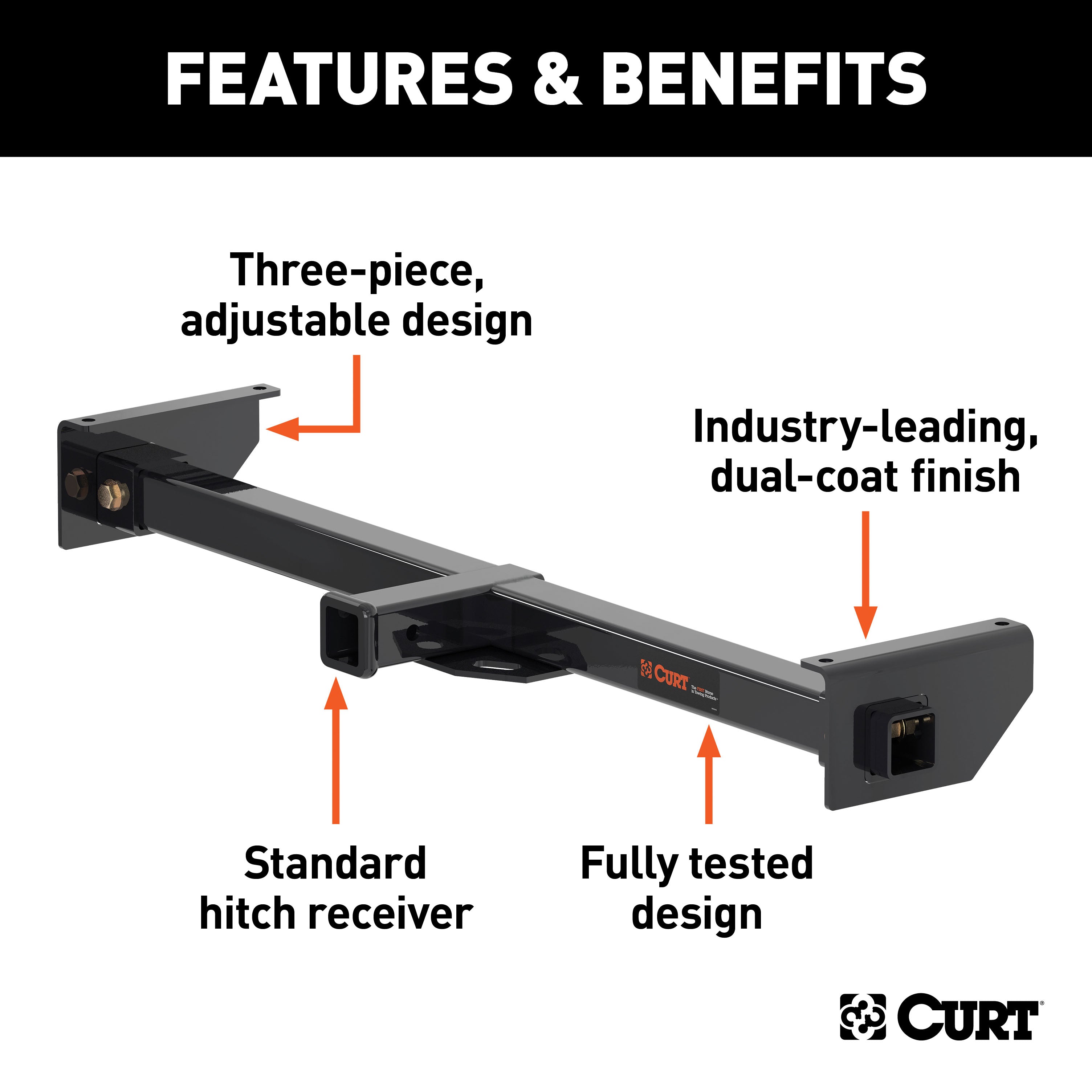 CURT Camper Adjustable Trailer Hitch RV Towing, 2-Inch Receiver, 5,000 lbs., Fits Frames up to 51 Inches Wide Model 13702