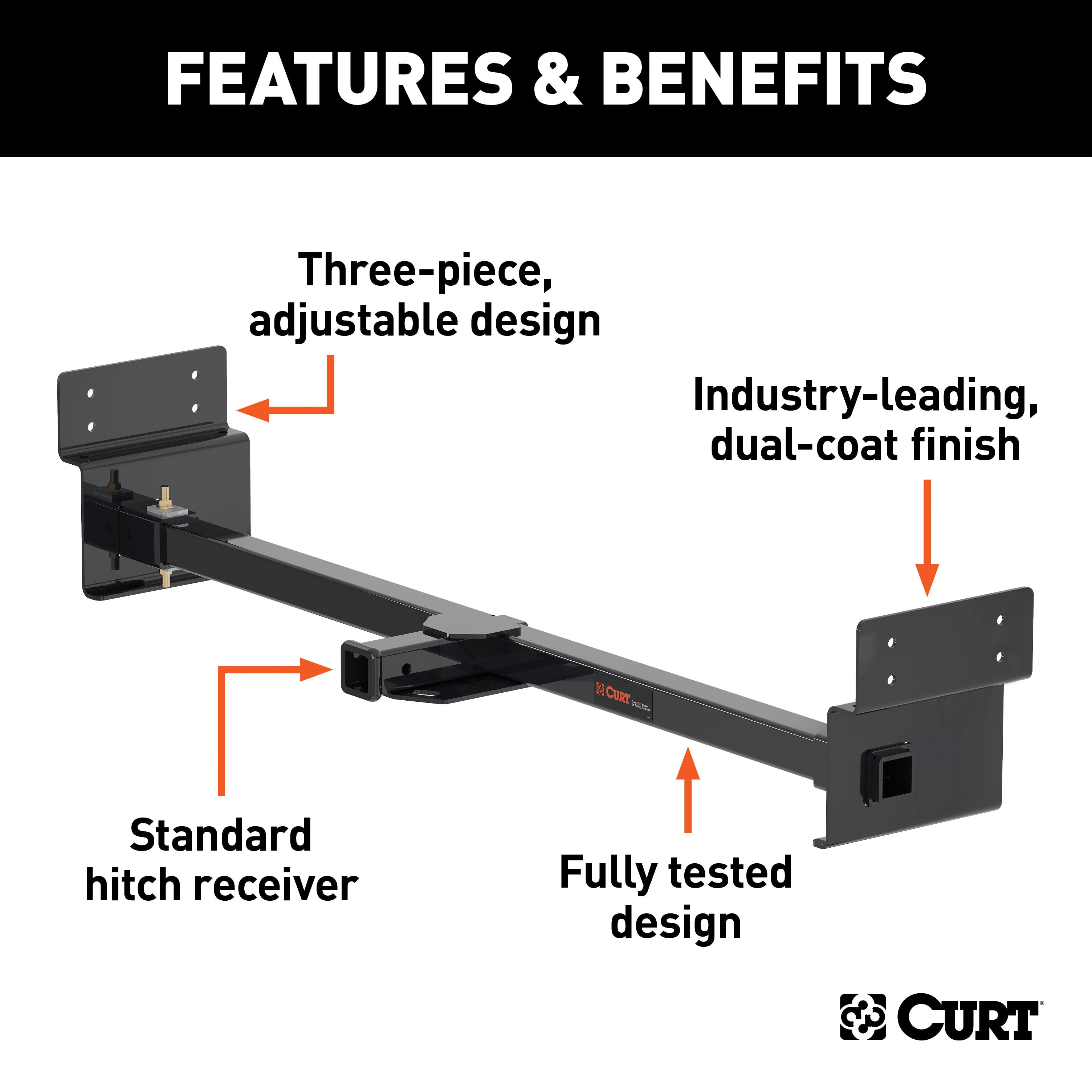 CURT Camper Adjustable Trailer Hitch RV Towing, 2-Inch Receiver, 3,500 lbs., Fits Frames up to 72 Inches Wide Model 13703