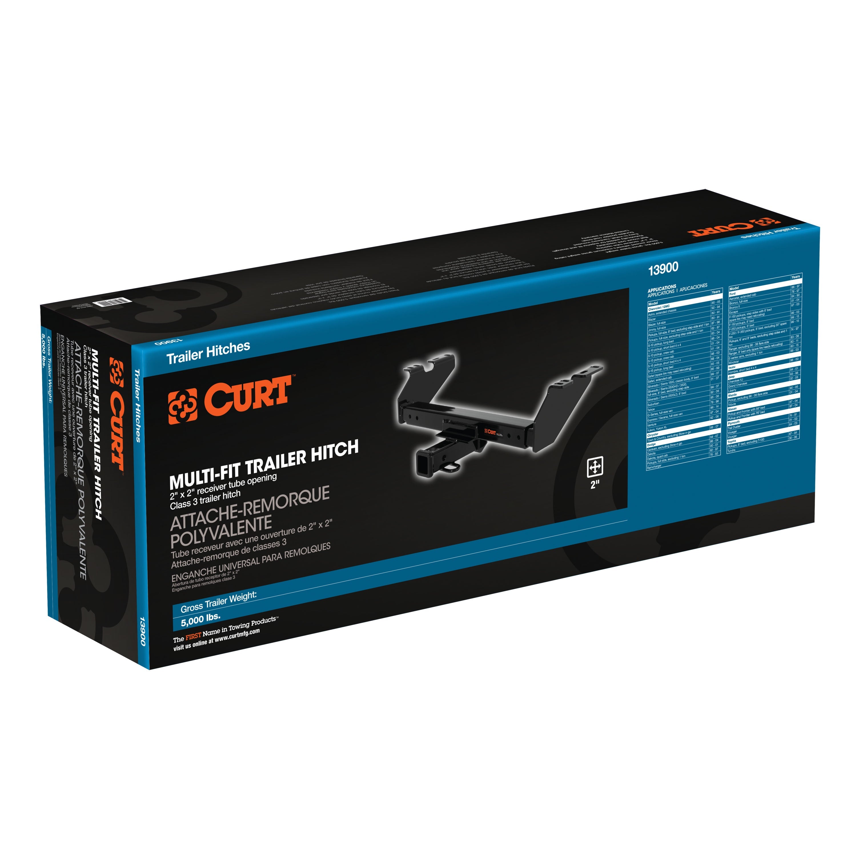 CURT Multi-Fit Class 3 Adjustable Trailer Hitch, 2-Inch Receiver, 5,000 lbs. Model 13900