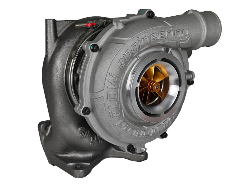 Afe BladeRunner Turbocharger designed for GM Diesel Trucks 04.5-10 V8-6.6L LLY/LBZ/LMM, showcasing detailed engineering and a polished turbine.