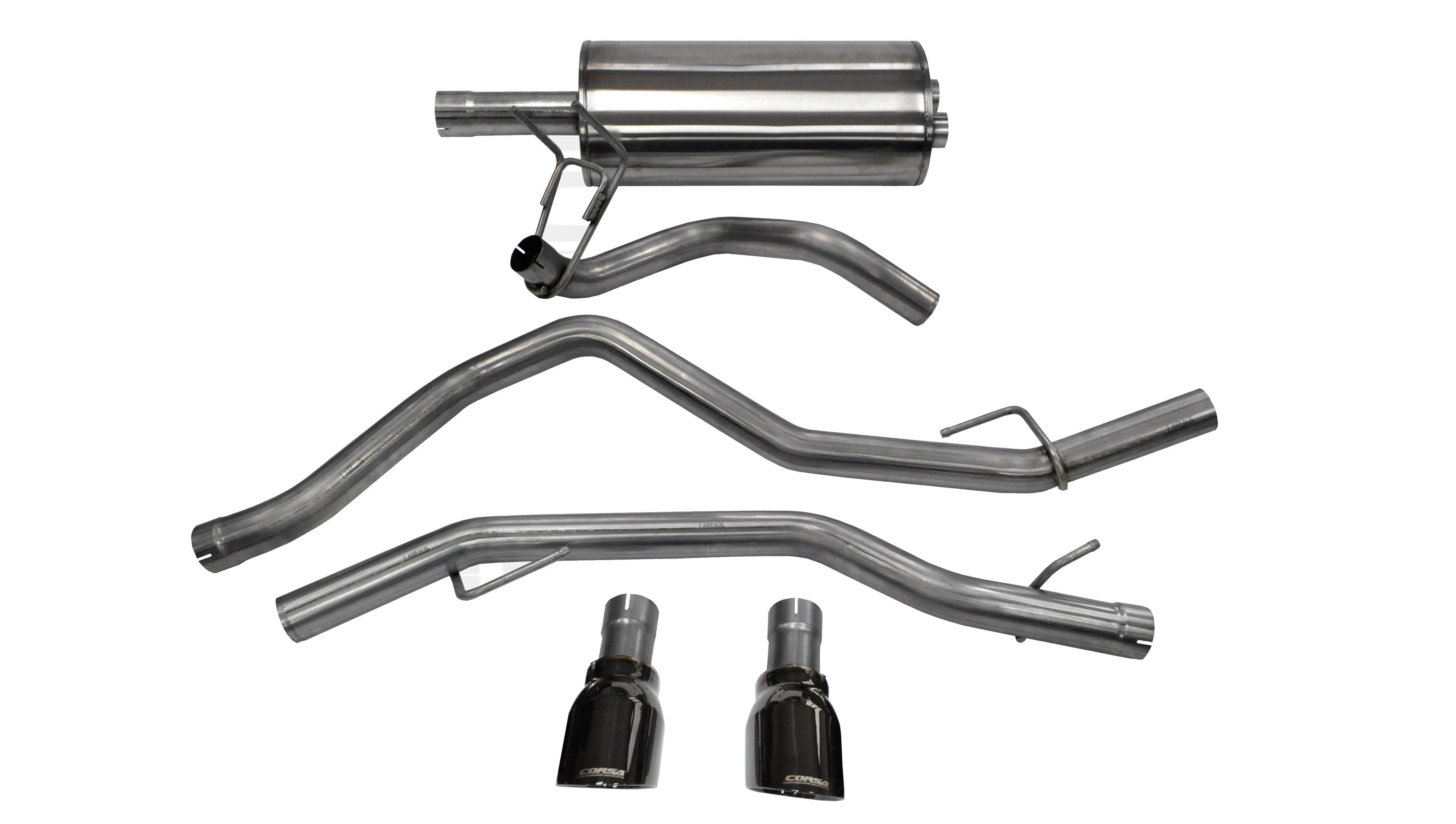 3.0 Inch Cat-Back Sport Dual Rear Exhaust 4.5 Inch Black Tips 09-18 Dodge Ram/Rebel 4.7L/5.7L V8 140.5 Inch Wheelbase Stainless Steel Corsa Performance