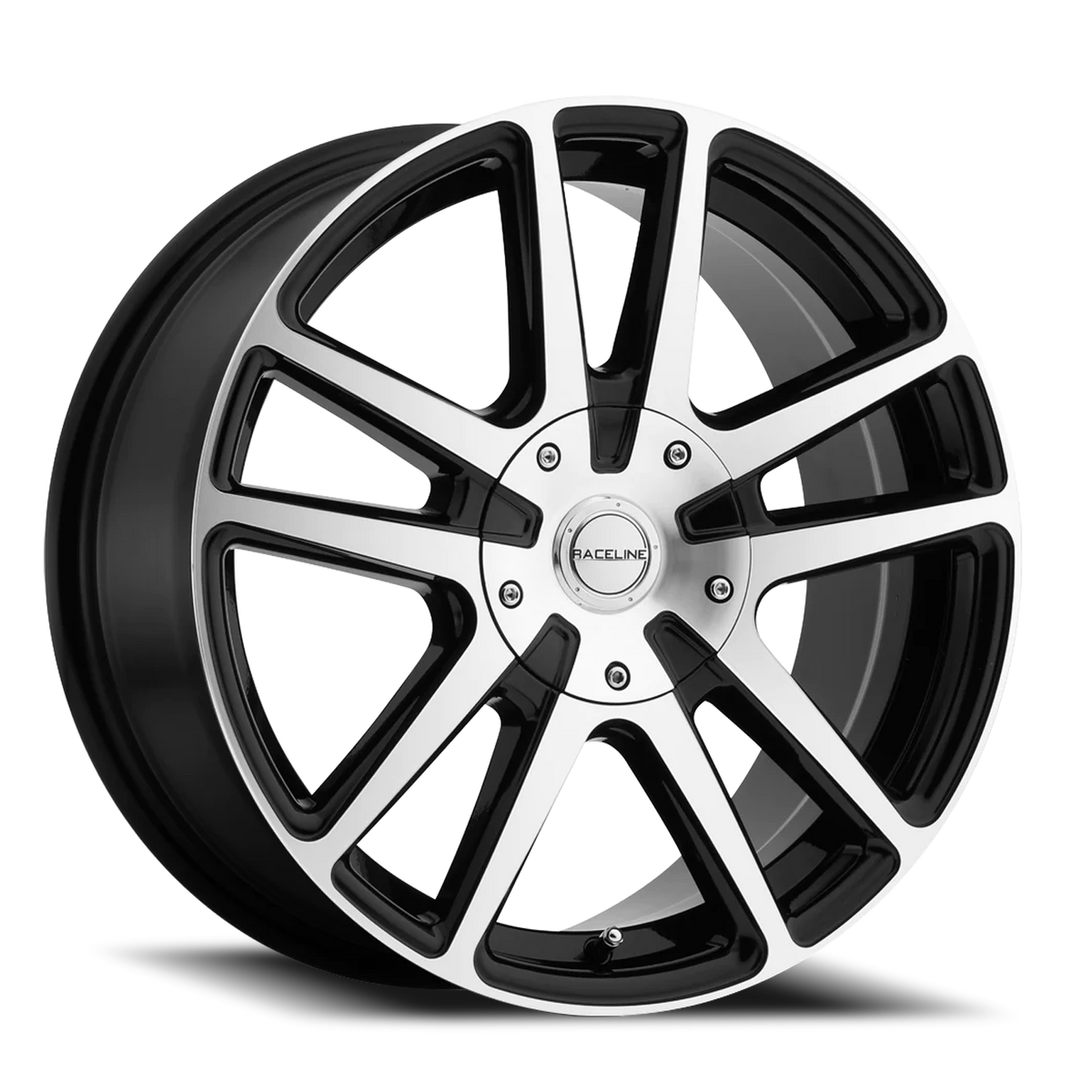 Aluminum Wheels 18x8 Encore 145M Machined Face Black Split Spoke 40 Offset 5 on 114.3/5 on 127 Bolt Pattern 72.62 Bore Raceline