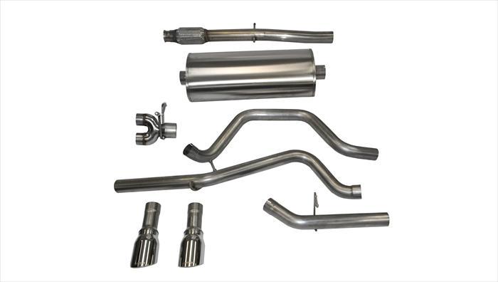 3.0 Inch Cat-Back Sport Dual Rear Exit Exhaust 4.0 Inch Polished Tips 14-Present Silverado/Sierra/Denali Crew/Double Cab/Short/Standard Bed 5.3L V8 143.5 Inch WB Stainless Steel Corsa Performance