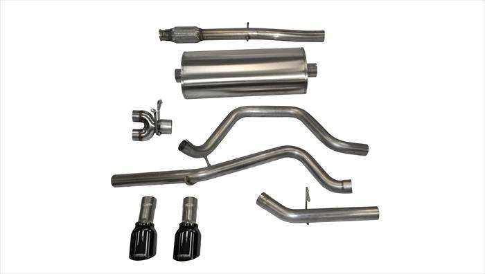 3.0 Inch Cat-Back Sport Dual Rear Exit Exhaust 4.0 Inch Black Tips 14-Present Silverado/Sierra/Denali Crew Cab/Standard Bed 5.3L V8 153.0 Inch WB Stainless Steel Corsa Performance