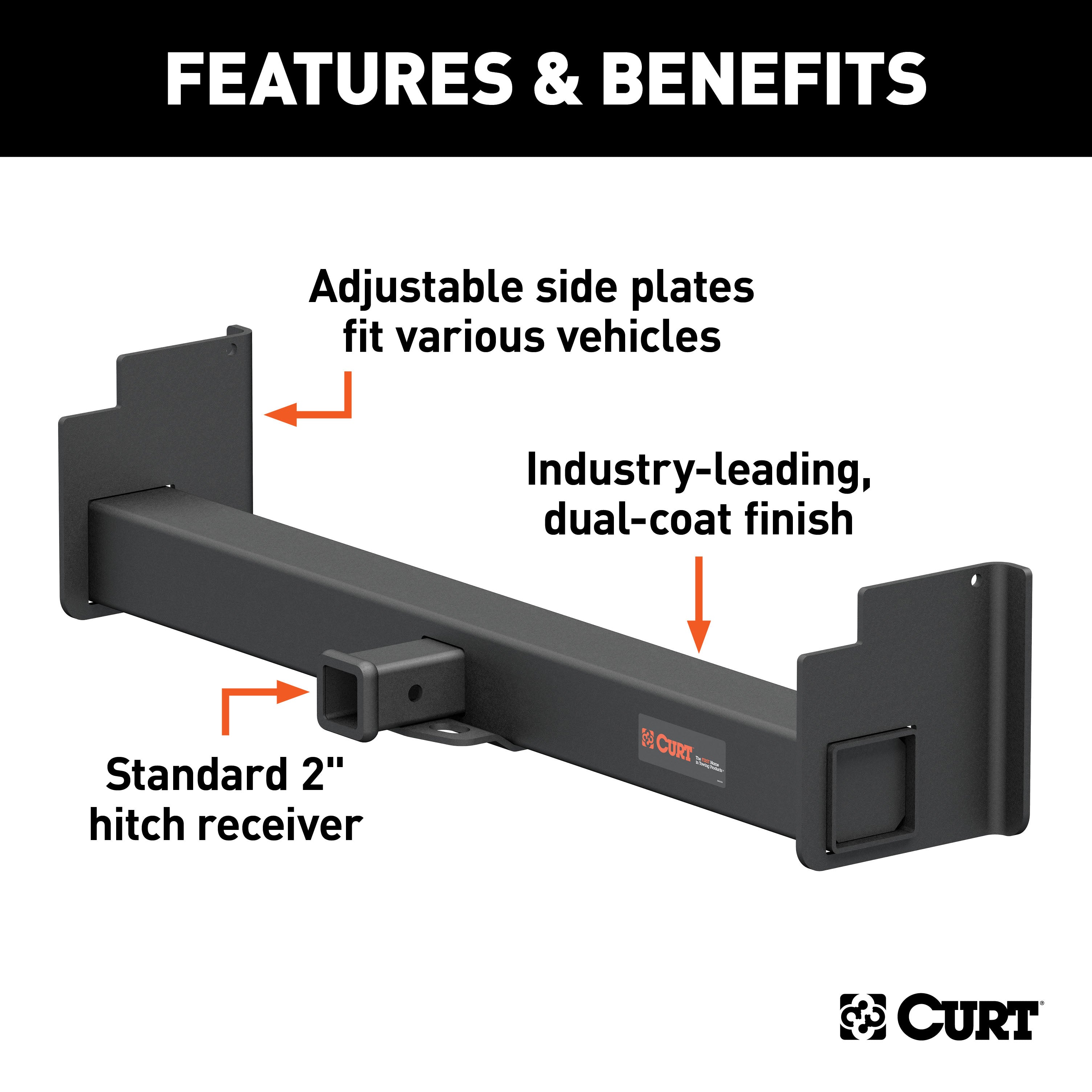 CURT Class 5 Weld-On Trailer Hitch, 2-Inch Receiver, 15,000 lbs. 3-1/8 in. Drop, Fits 18 to 43-Inch Wide Frame Model 15901