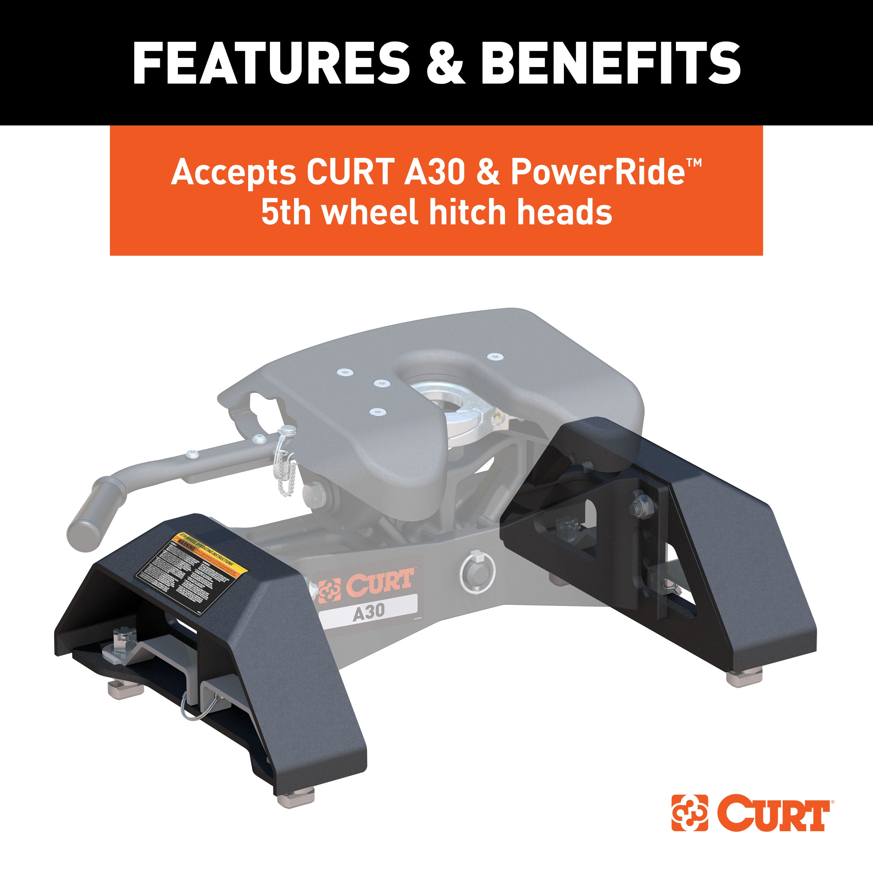 CURT A30 Replacement Chevrolet Silverado, GMC Sierra 2500, 3500 HD Puck 5th Wheel Legs, 30,000 lbs, Carbide Black, Hitch Head Required Model 16024