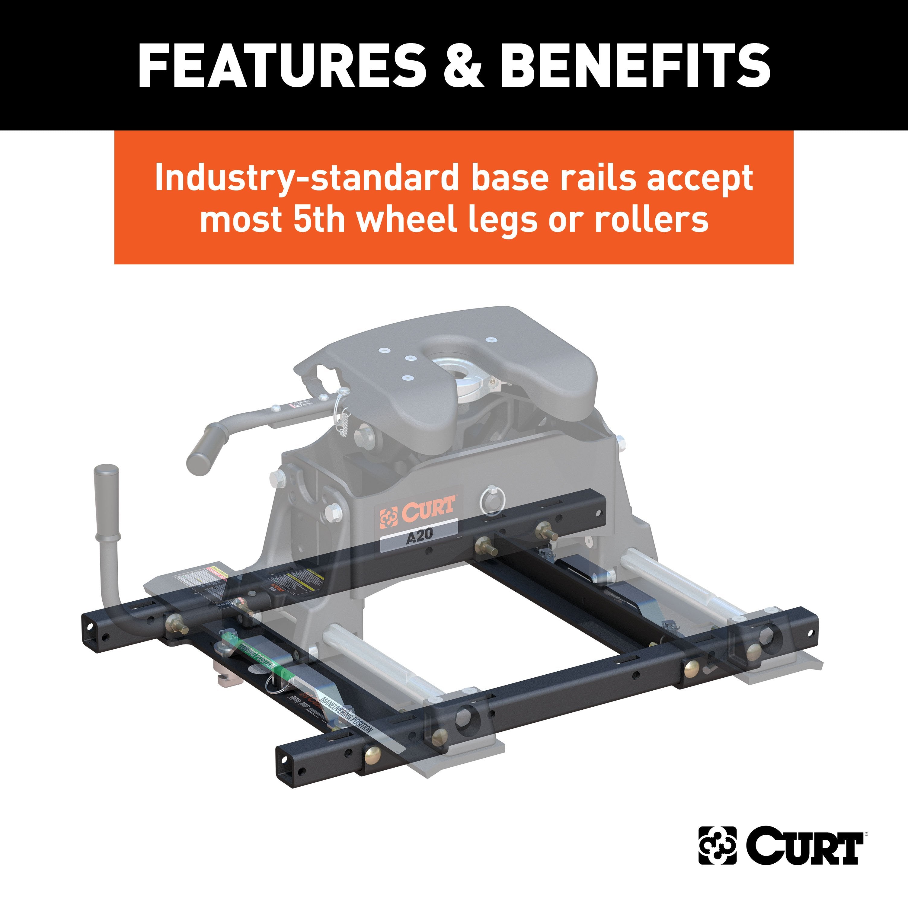 CURT Replacement Silverado, Sierra 2500, 3500, Ford F250, F350 Puck System 5th Wheel Adapter with Standard Rails, 25,000 lbs Model 16027