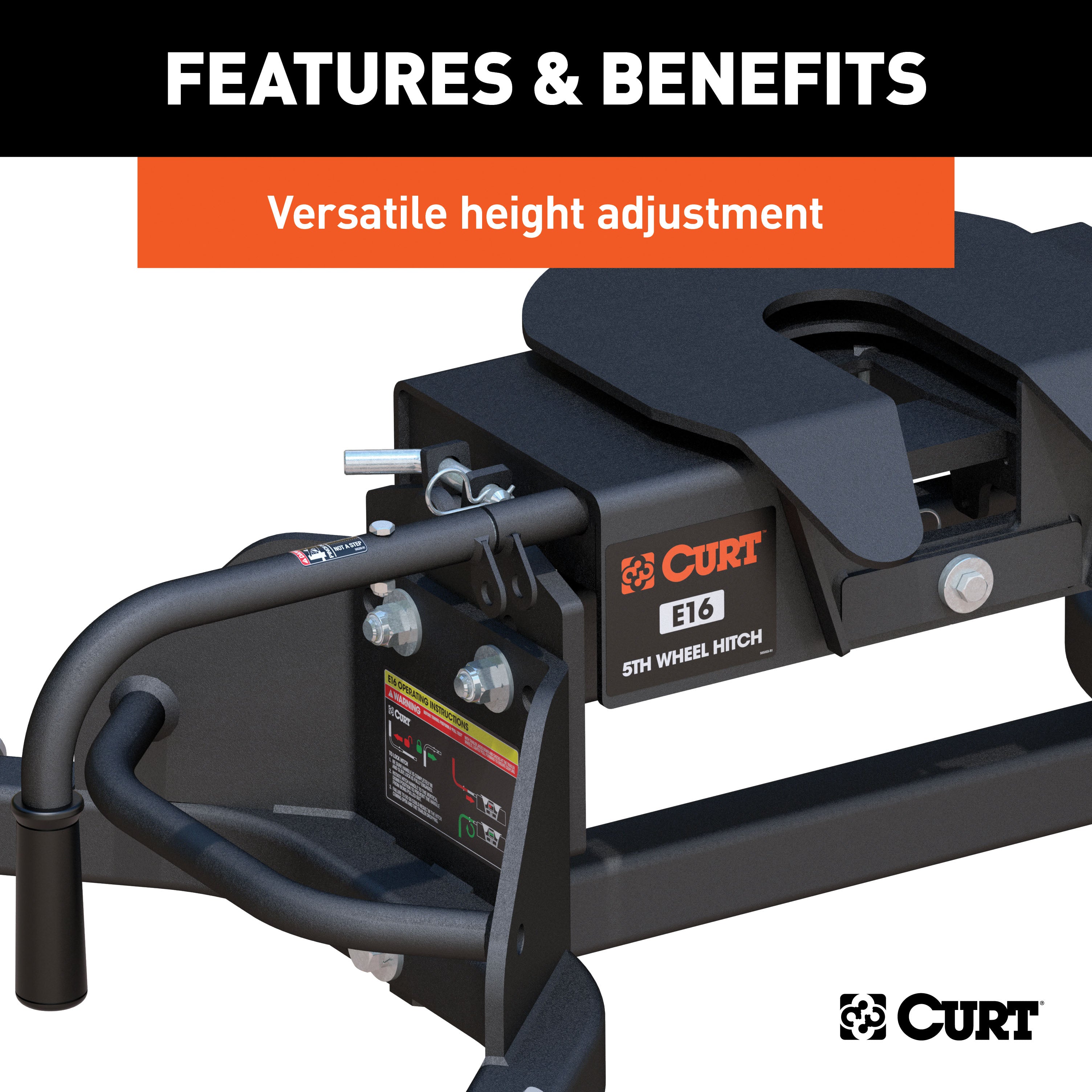 CURT E16 5th Wheel Hitch, 16,000 lbs, Select Ram 2500, 3500, 8-Foot Bed Puck System Model 16041