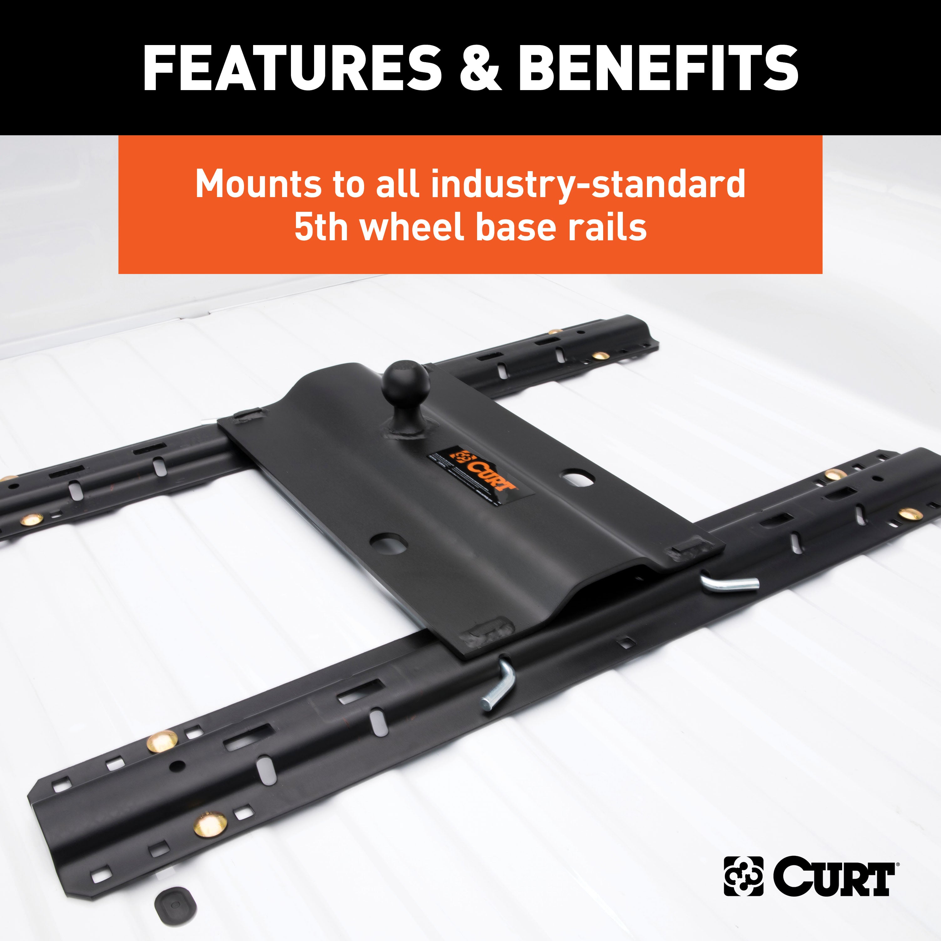 CURT Bent Plate 5th Wheel to Gooseneck Adapter Hitch, Fits Industry-Standard Rails, 25,000 lbs, 2-5/16-Inch Ball Model 16055