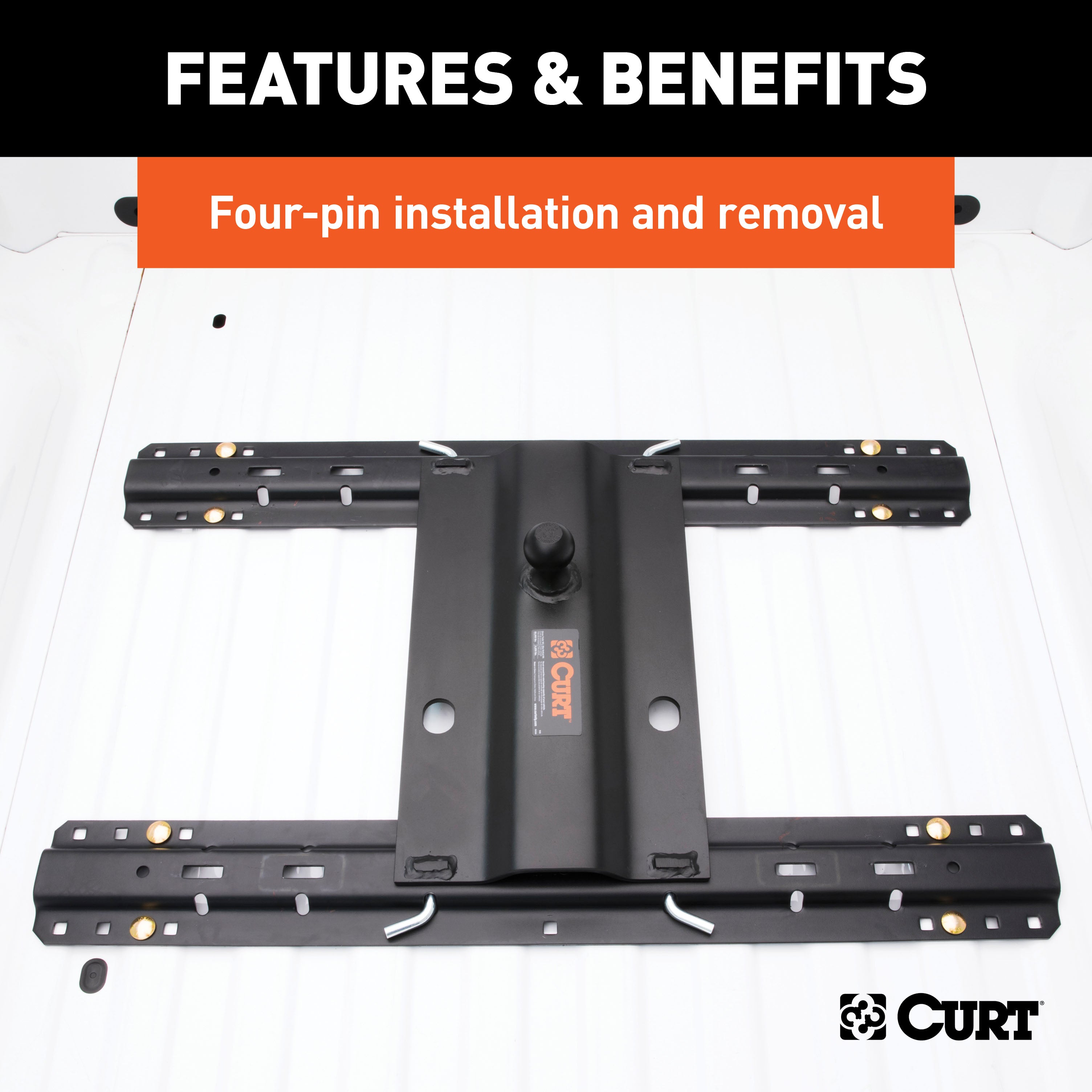 CURT Bent Plate 5th Wheel to Gooseneck Adapter Hitch, Fits Industry-Standard Rails, 25,000 lbs, 2-5/16-Inch Ball Model 16055