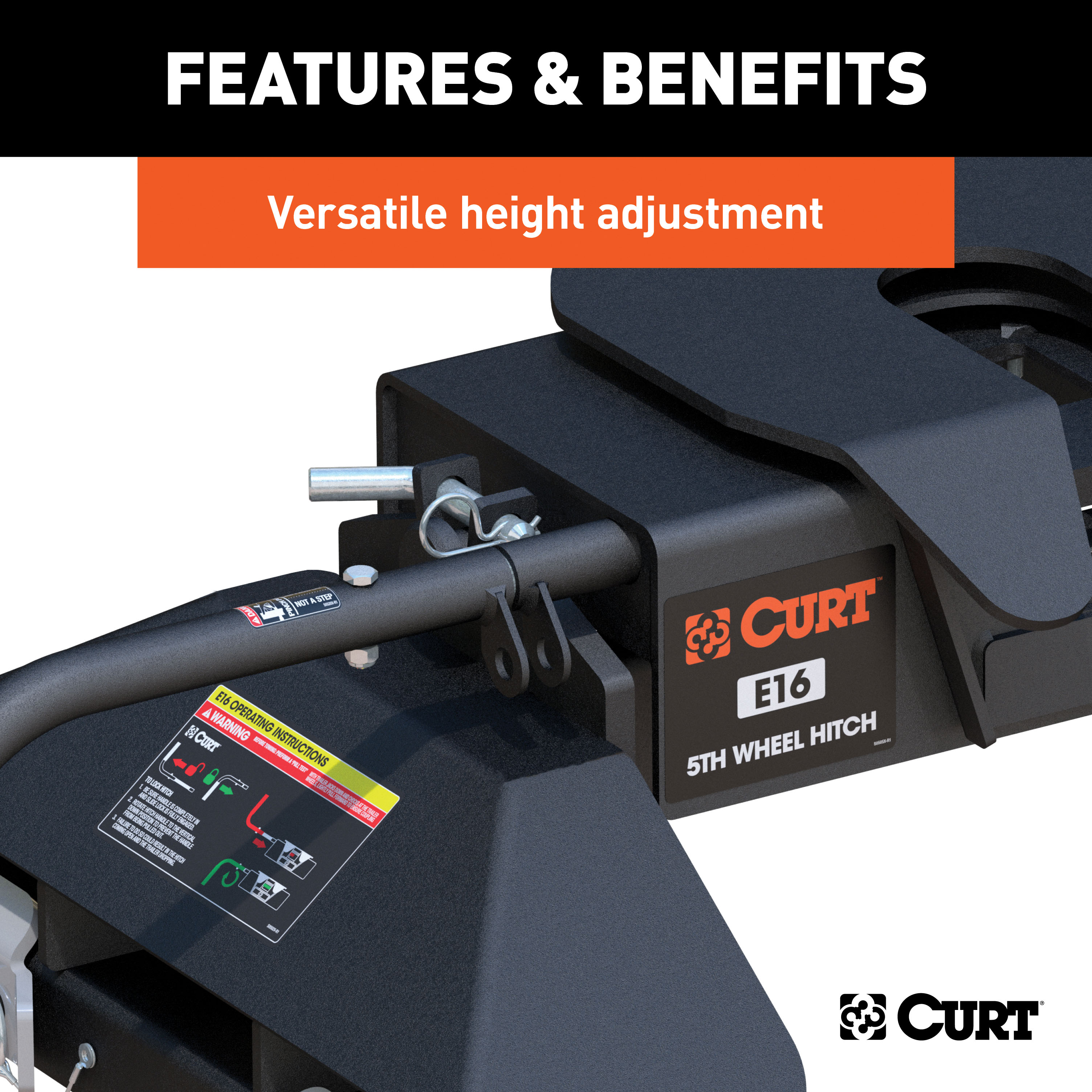 CURT E16 5th Wheel Hitch, 16,000 lbs, Select Chevrolet Silverado, GMC Sierra 2500, 3500 HD, 8-Foot Bed Puck System Model 16061