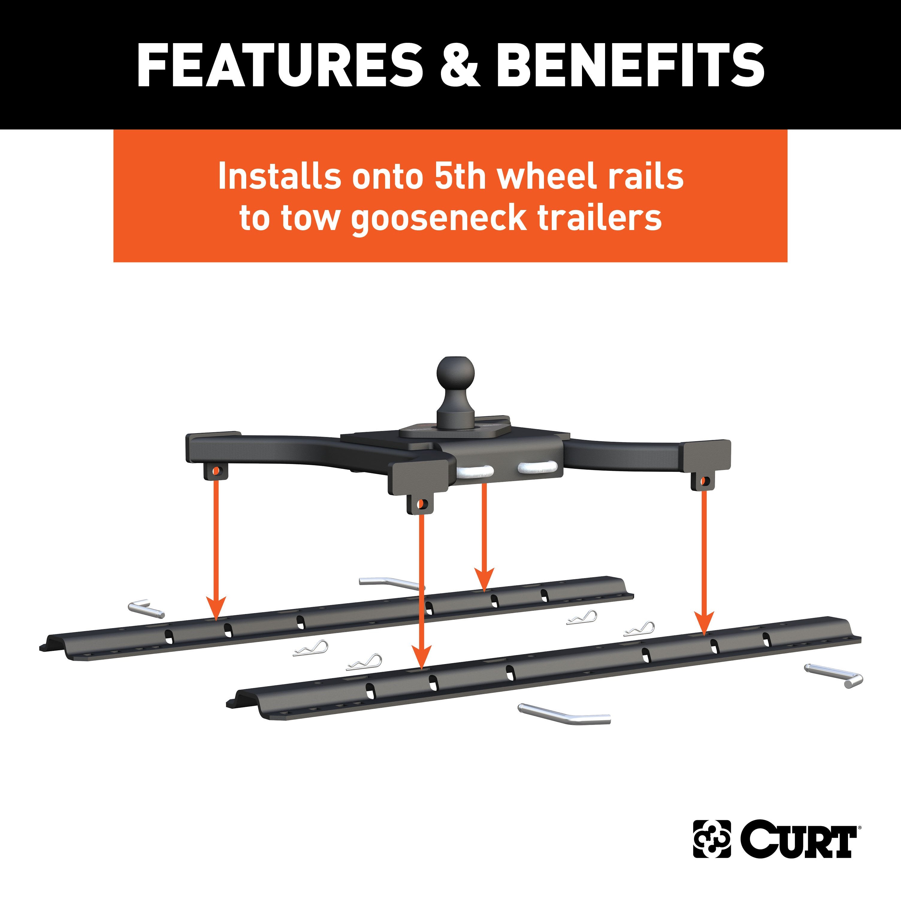 CURT Spyder 5th Wheel to Gooseneck Adapter Hitch, Fits Industry-Standard Rails, 25,000 lbs, 2-5/16-Inch Ball Model 16085