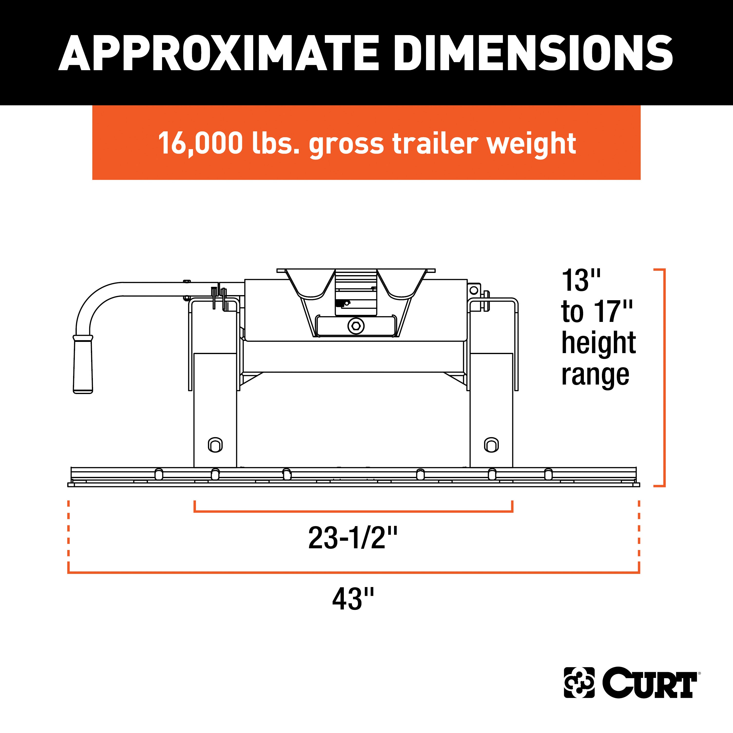 CURT E16 5th Wheel Hitch with Base Rails, 16,000 lbs Model 16116