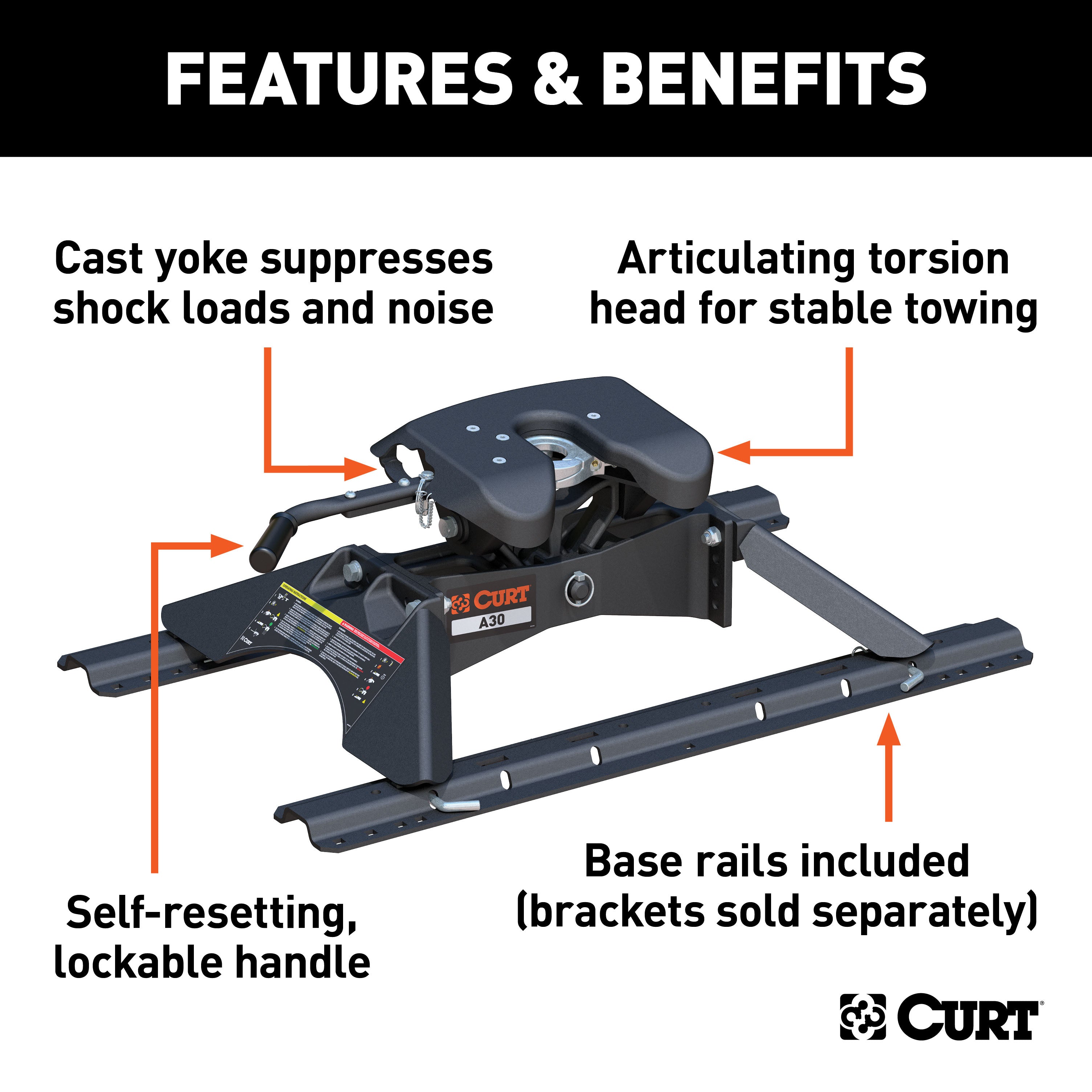 CURT A30 5th Wheel Hitch with Base Rails, 30,000 lbs Model 16191