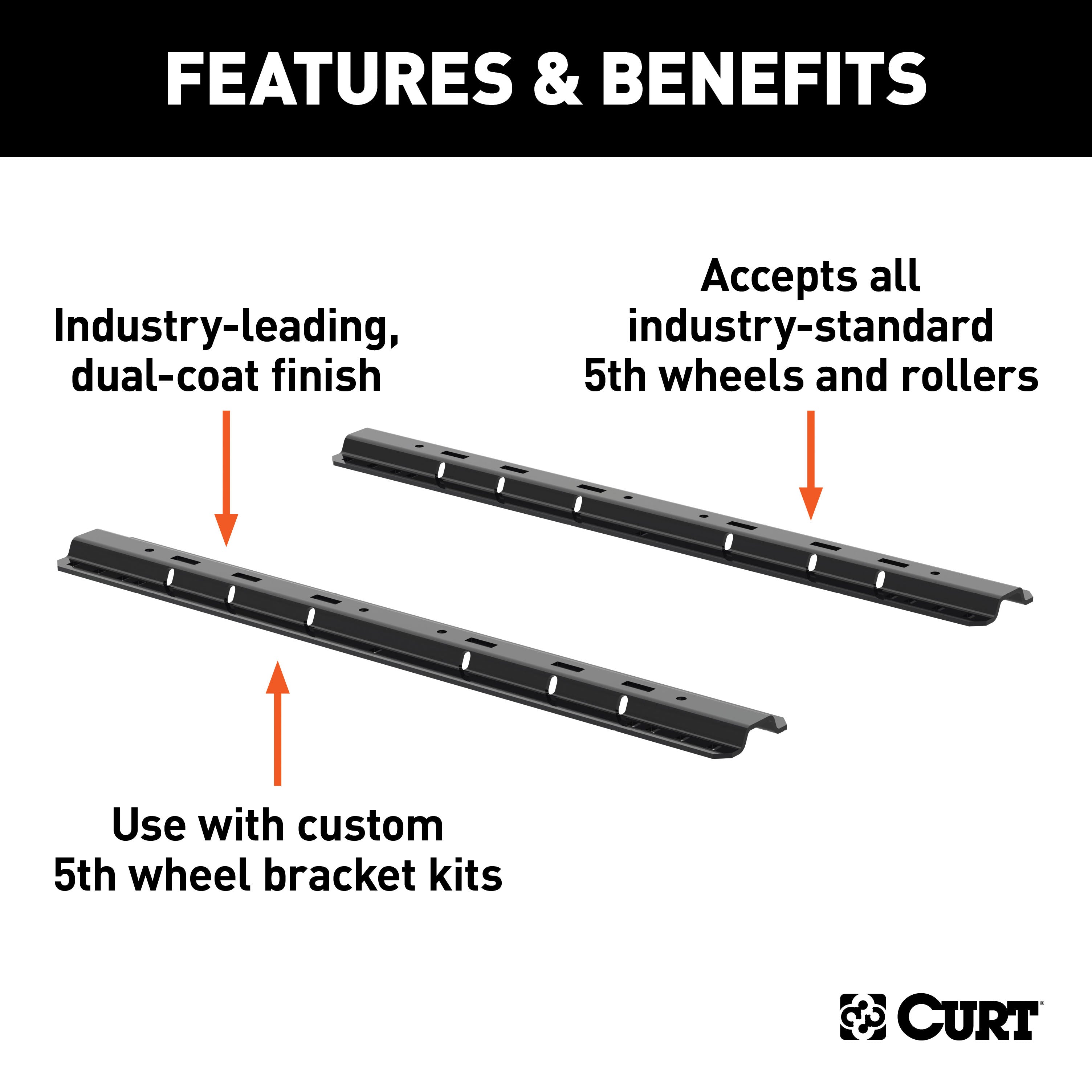 CURT Industry-Standard 5th Wheel Hitch Rails and Brackets, Carbide Black, 25,000 Pounds Model 16200
