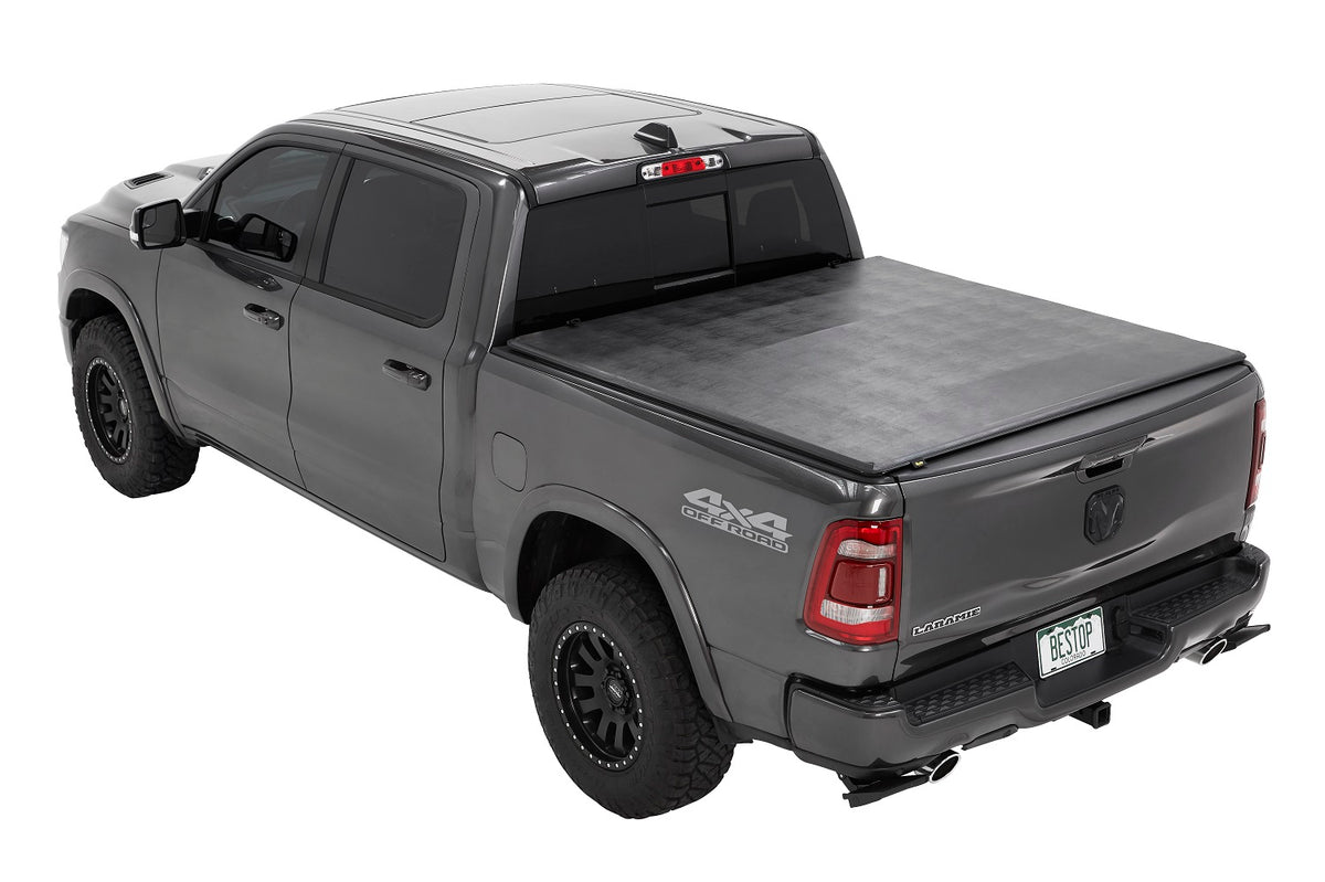 Soft Tri-Fold Tonneau Cover EZ-Fold For Ram 2019-2024 1500 5.7 Foot Black Tailgate Spoiler Not Included Bestop