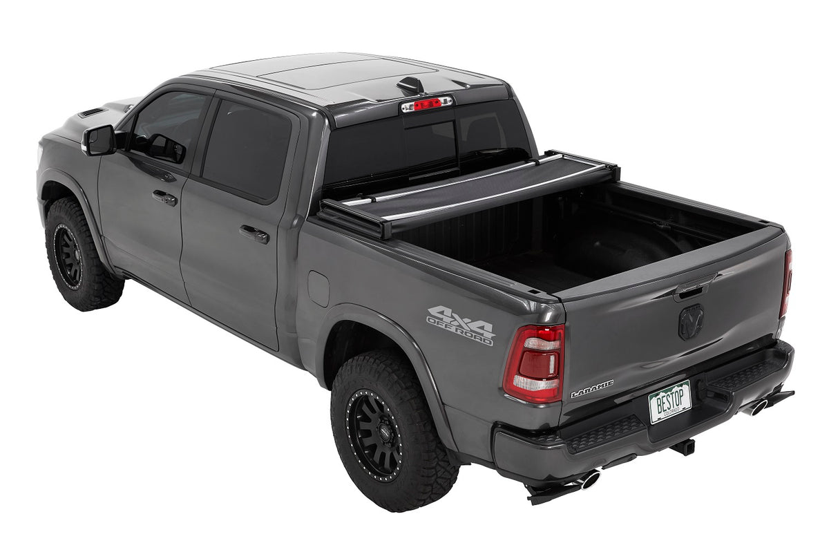 Soft Tri-Fold Tonneau Cover EZ-Fold For Ram 2019-2024 1500 5.7 Foot Black Tailgate Spoiler Not Included Bestop