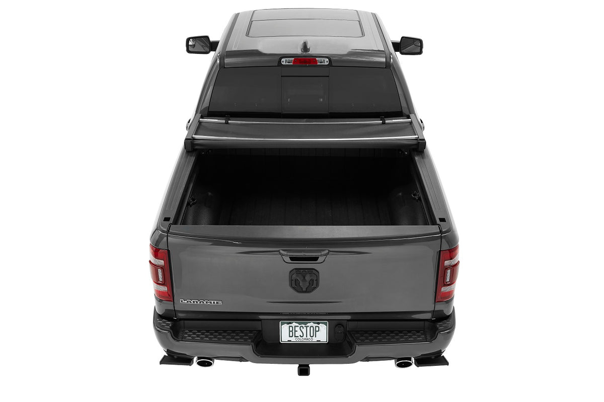 Soft Tri-Fold Tonneau Cover EZ-Fold For Ram 2019-2024 1500 5.7 Foot Black Tailgate Spoiler Not Included Bestop