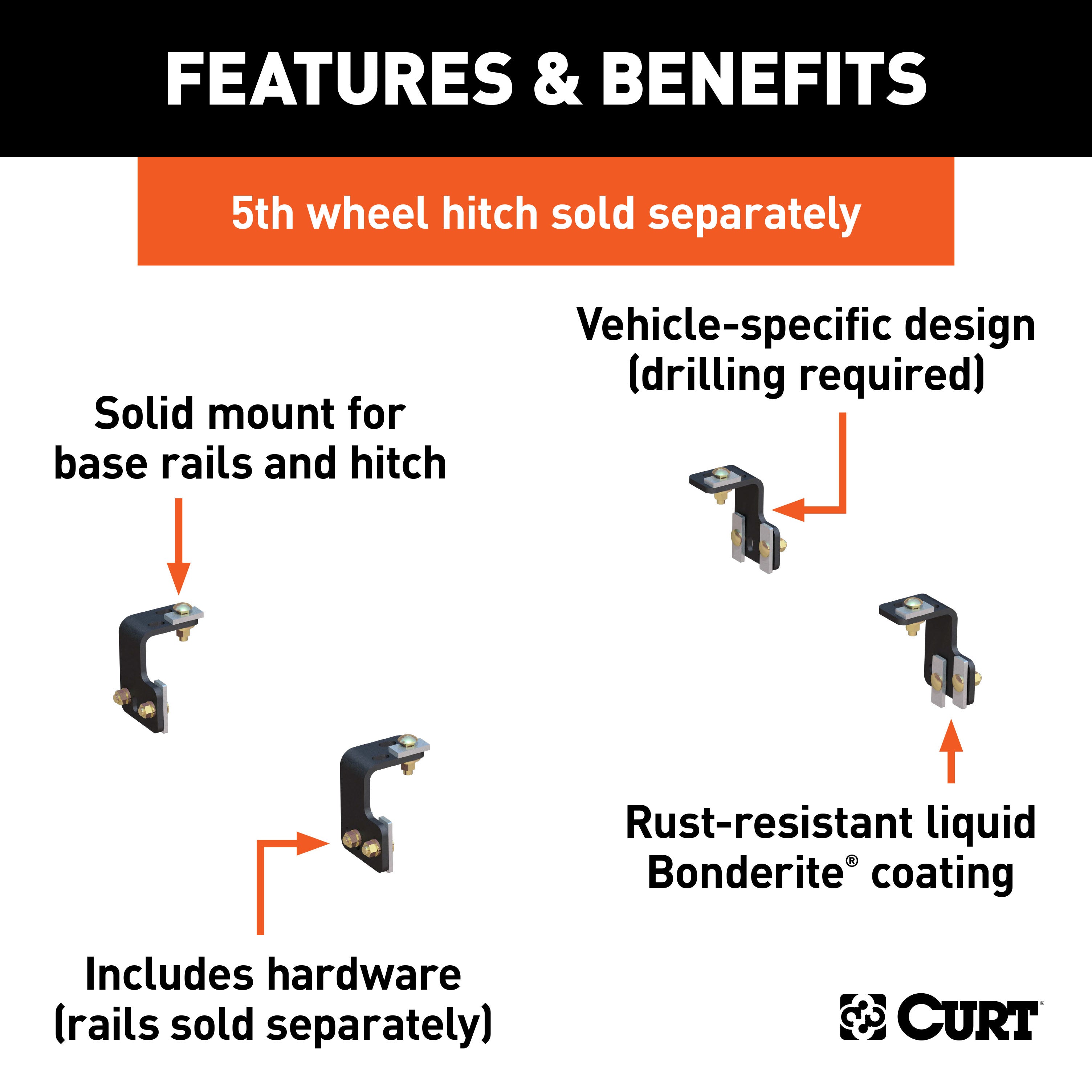 CURT 5th Wheel Installation Brackets, Select Ford F-150, Additional Brackets Required Model 16300