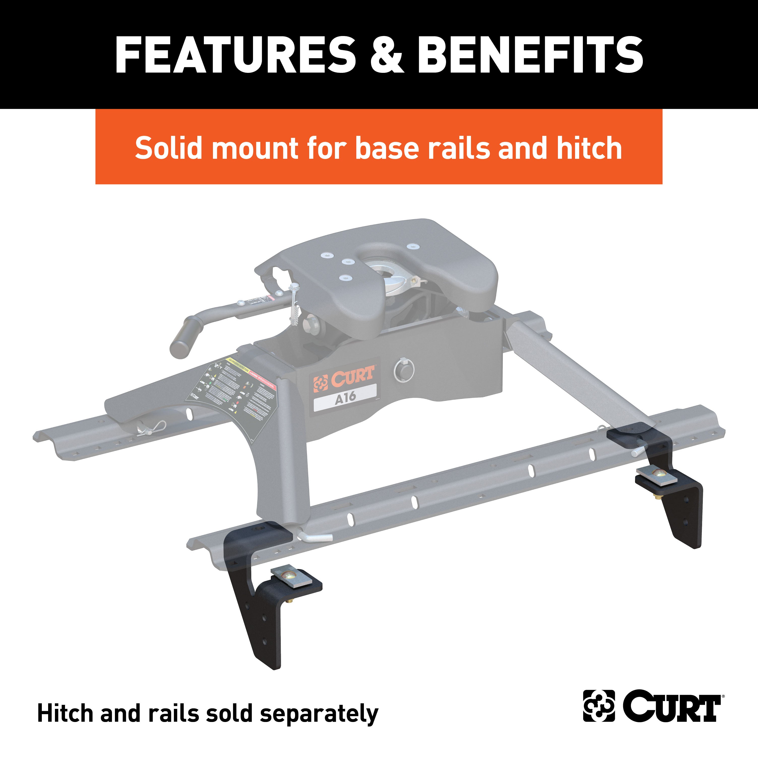 CURT 5th Wheel Installation Kit, Select Dodge Ram 2500, 3500, No Cab Chassis, Additional Brackets Required Model 16301