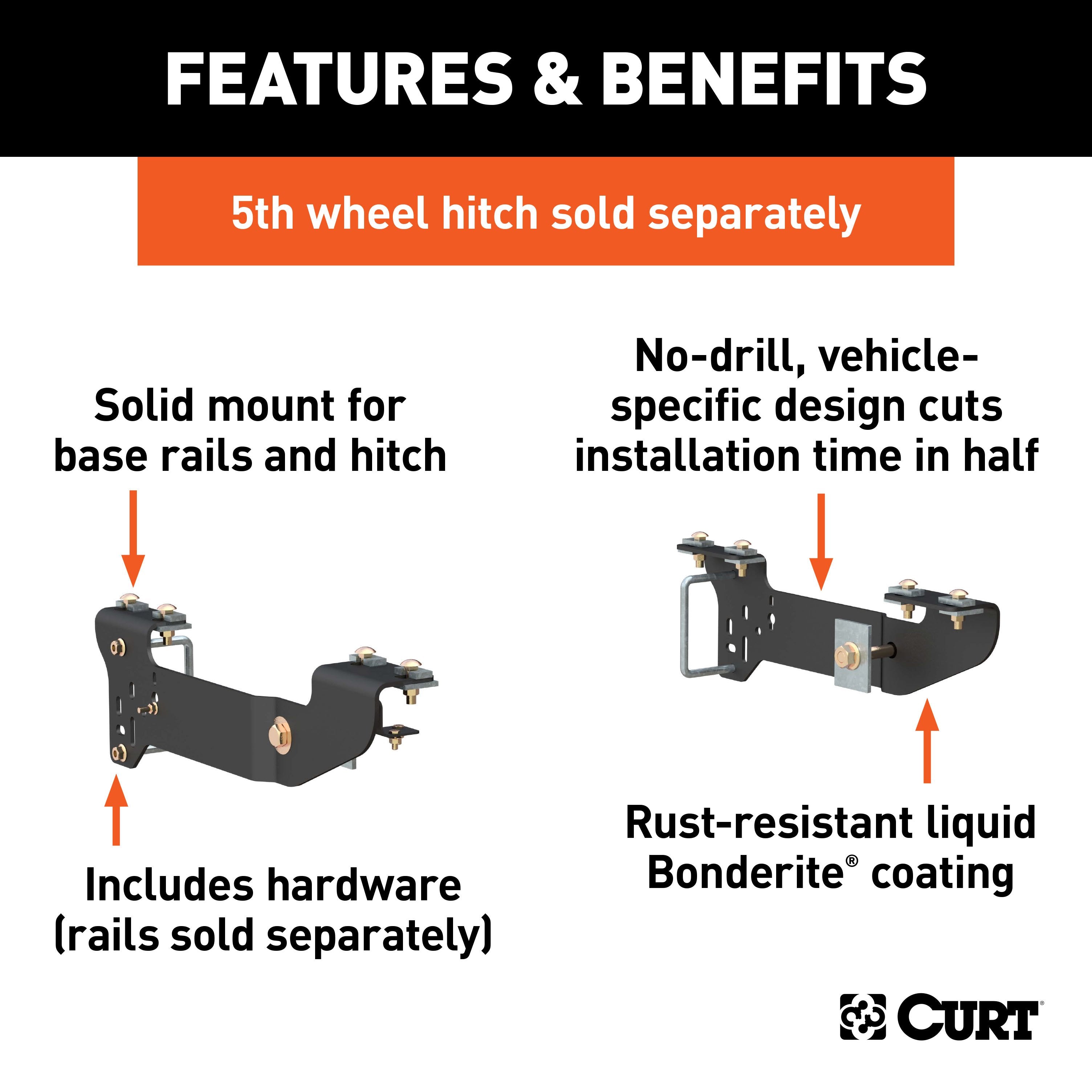 CURT 5th Wheel Installation Brackets, Select Chevrolet Silverado, GMC Sierra 1500 Model 16400