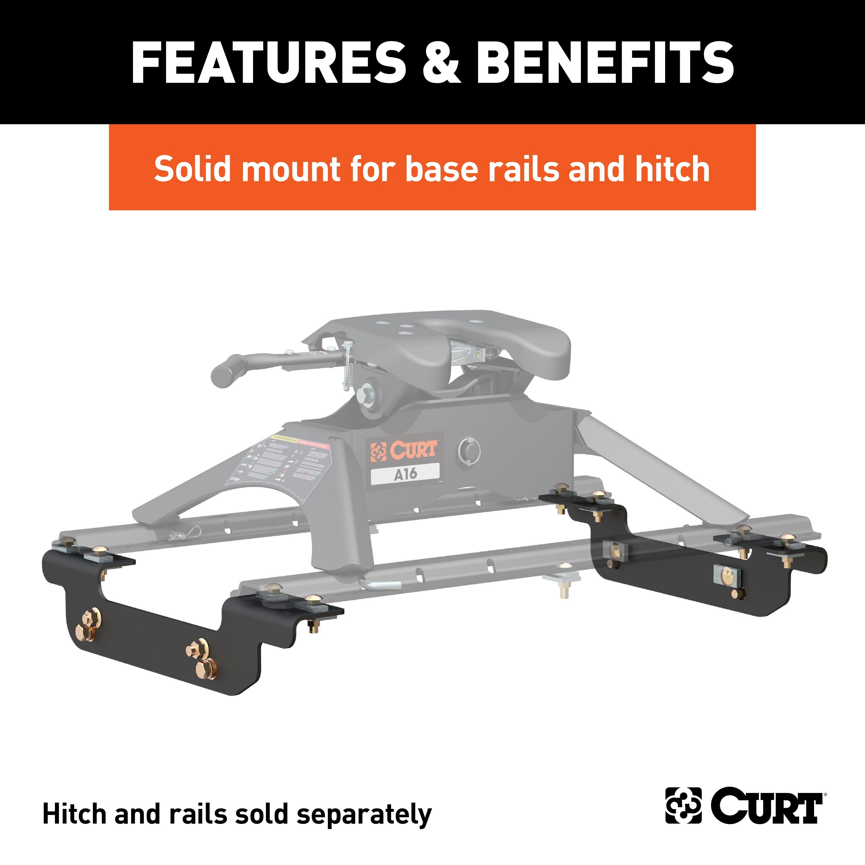 CURT 5th Wheel Installation Brackets, Select Chevrolet Silverado, GMC Sierra 2500, 3500 HD, Except Cab & Chassis Model 16411