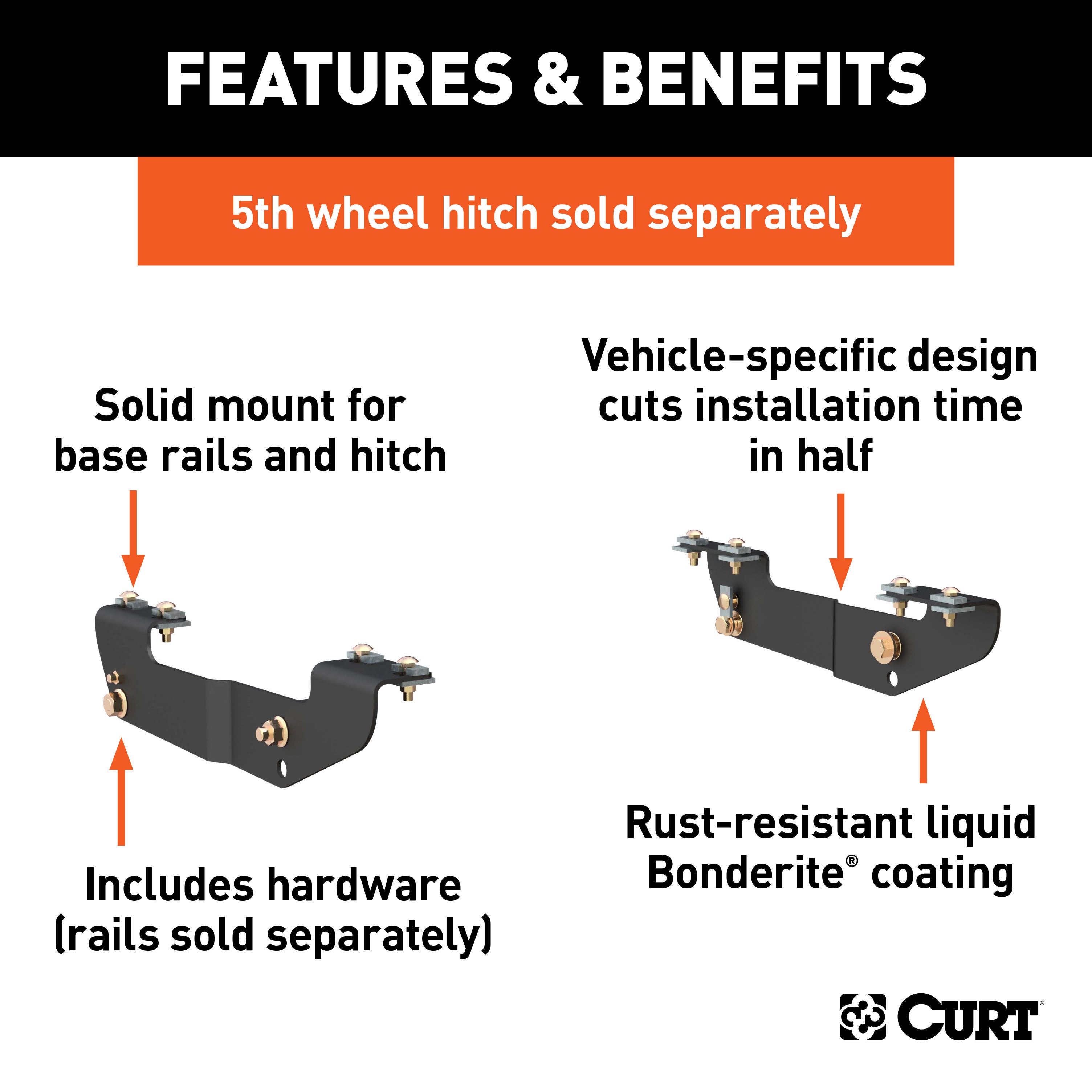 CURT 5th Wheel Installation Brackets, Select Chevrolet Silverado, GMC Sierra 1500, 2500, 3500, HD Model 16418