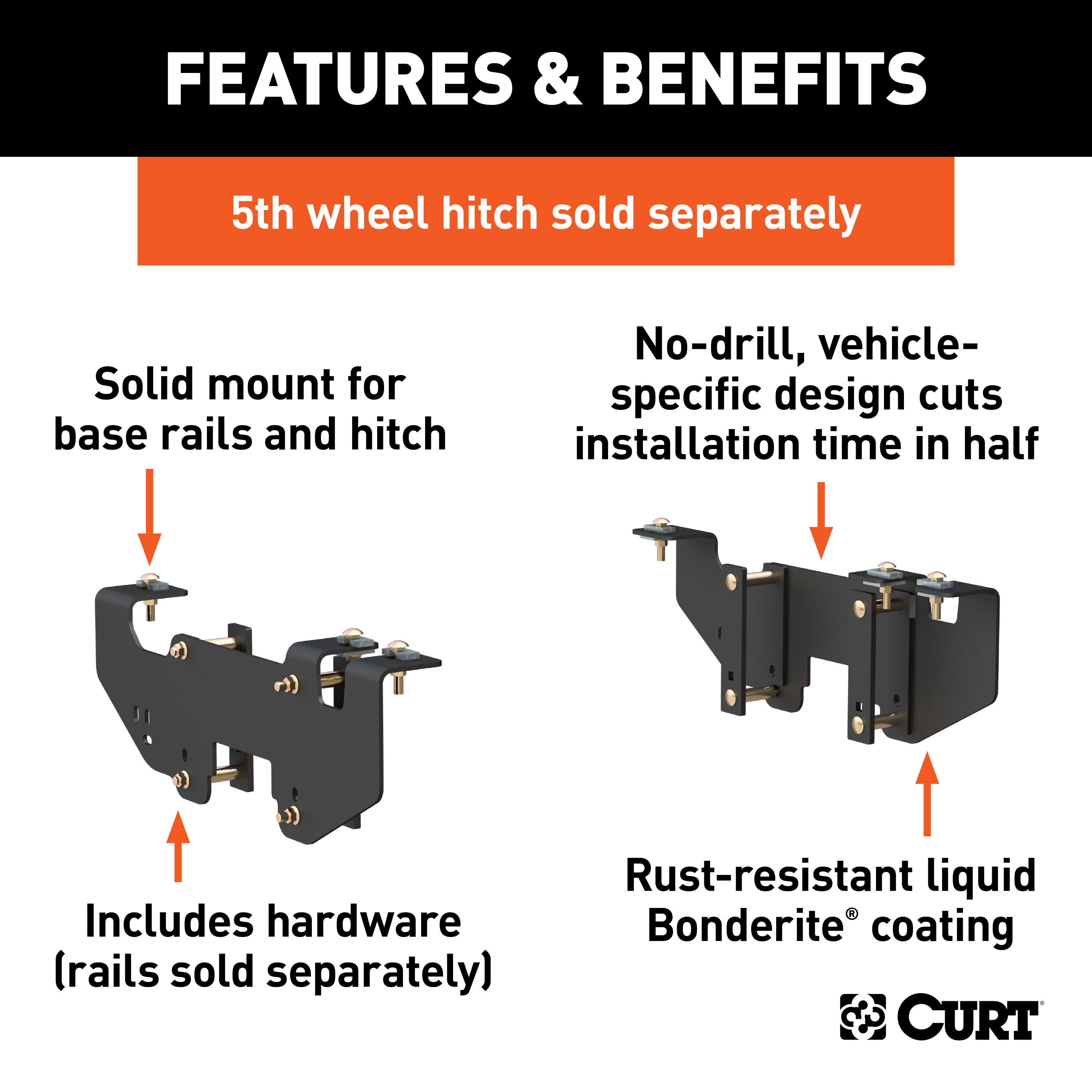 CURT 5th Wheel Installation Brackets, Select Dodge Ram 1500, Except Extended Crew Cab Model 16419