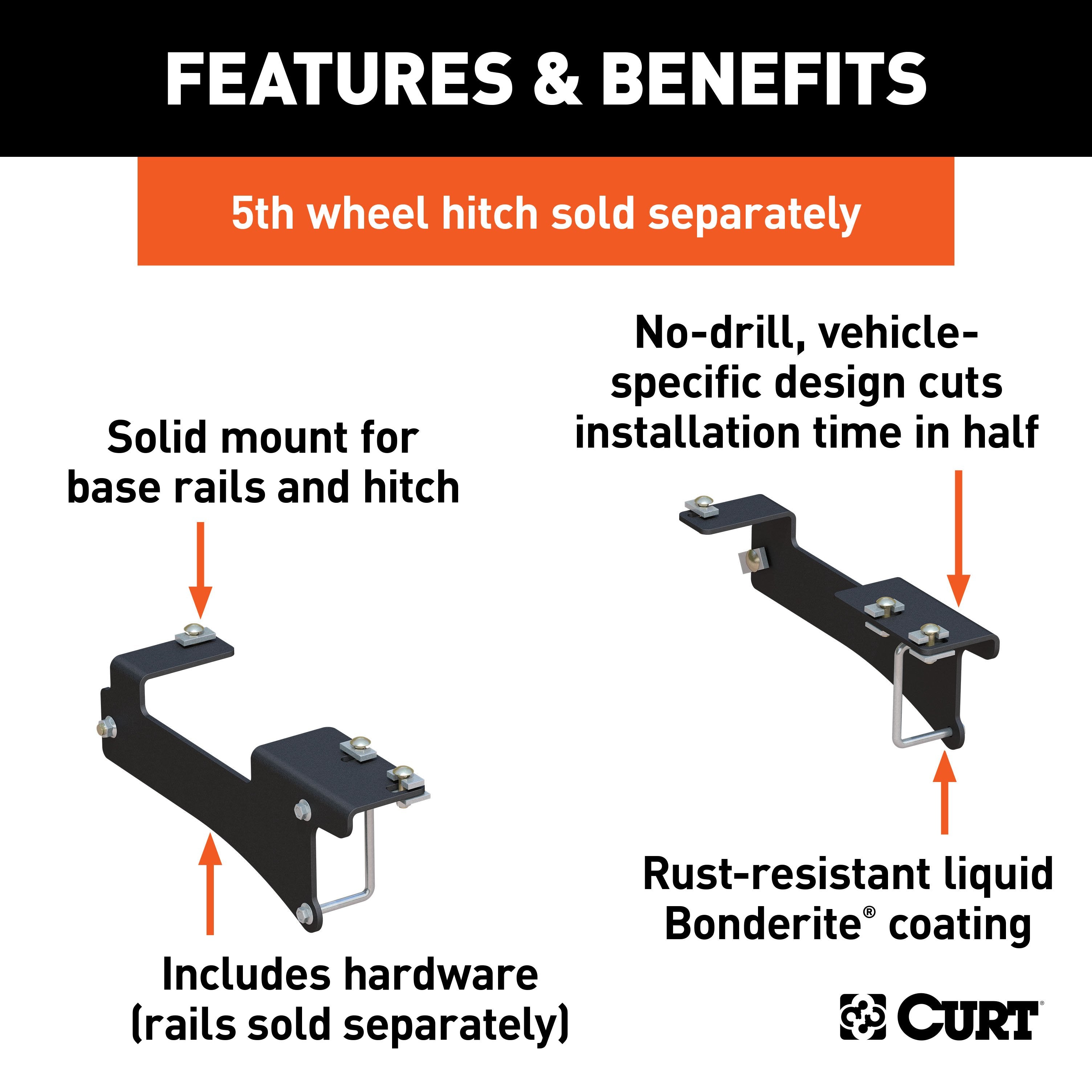 CURT 5th Wheel Installation Brackets, Compatible with Select Chevrolet Silverado, GMC Sierra 2500, 3500 HD Model 16429